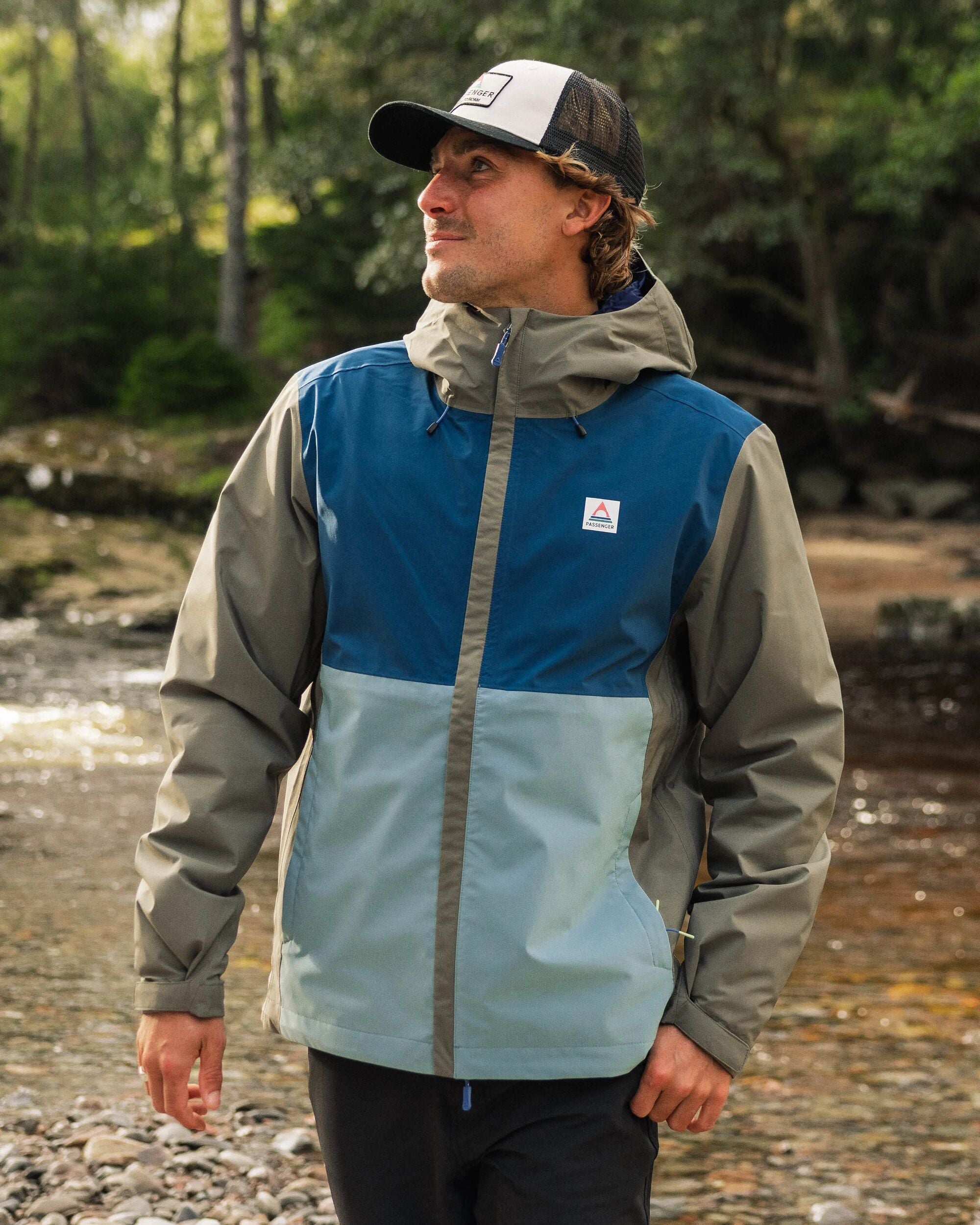 Downpour Recycled Waterproof Jacket - Tidal Blue/Arctic/Dusty Olive - Lifestyle