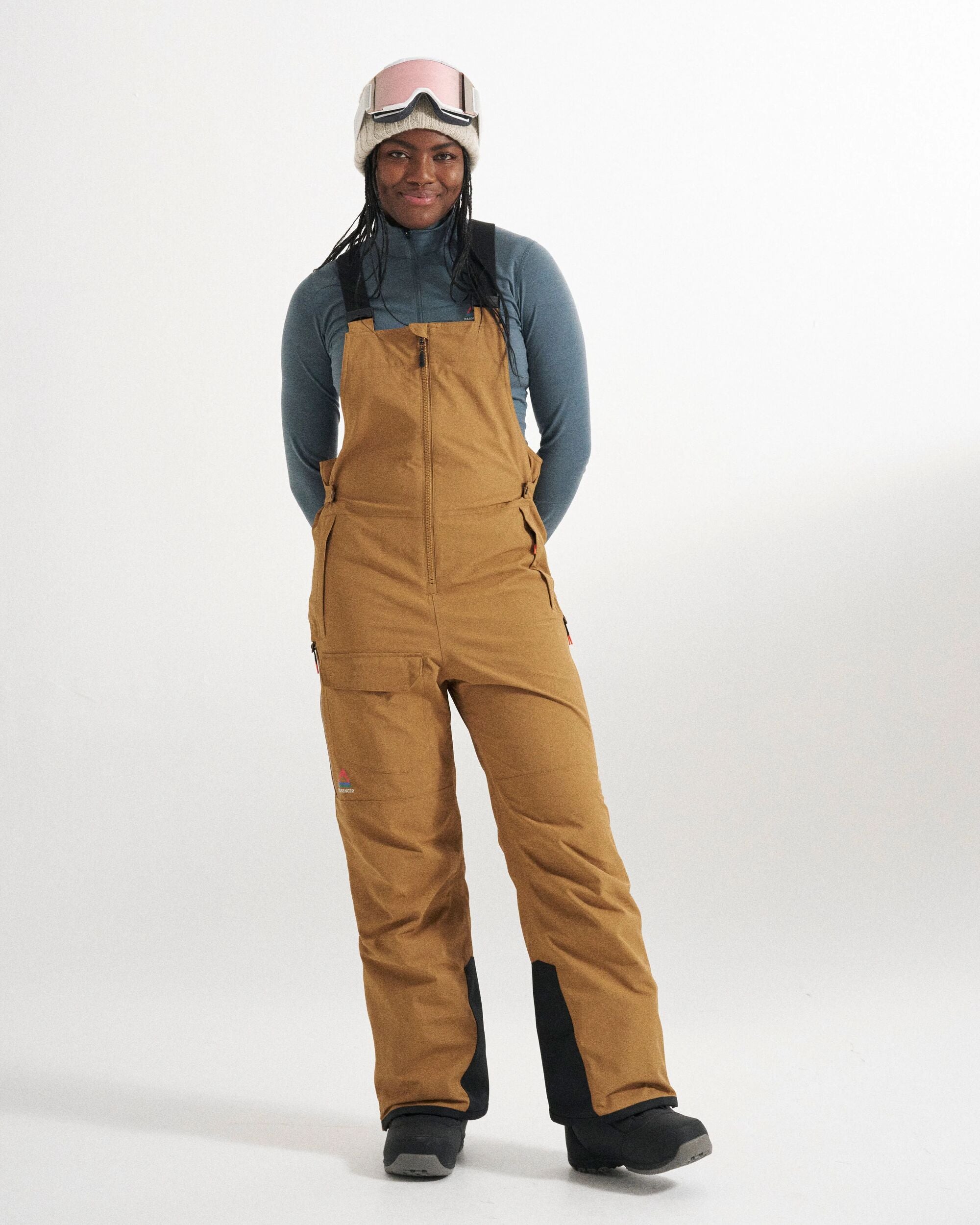 Snowscape Women's Recycled Bibpant - Toffee - Studio Model