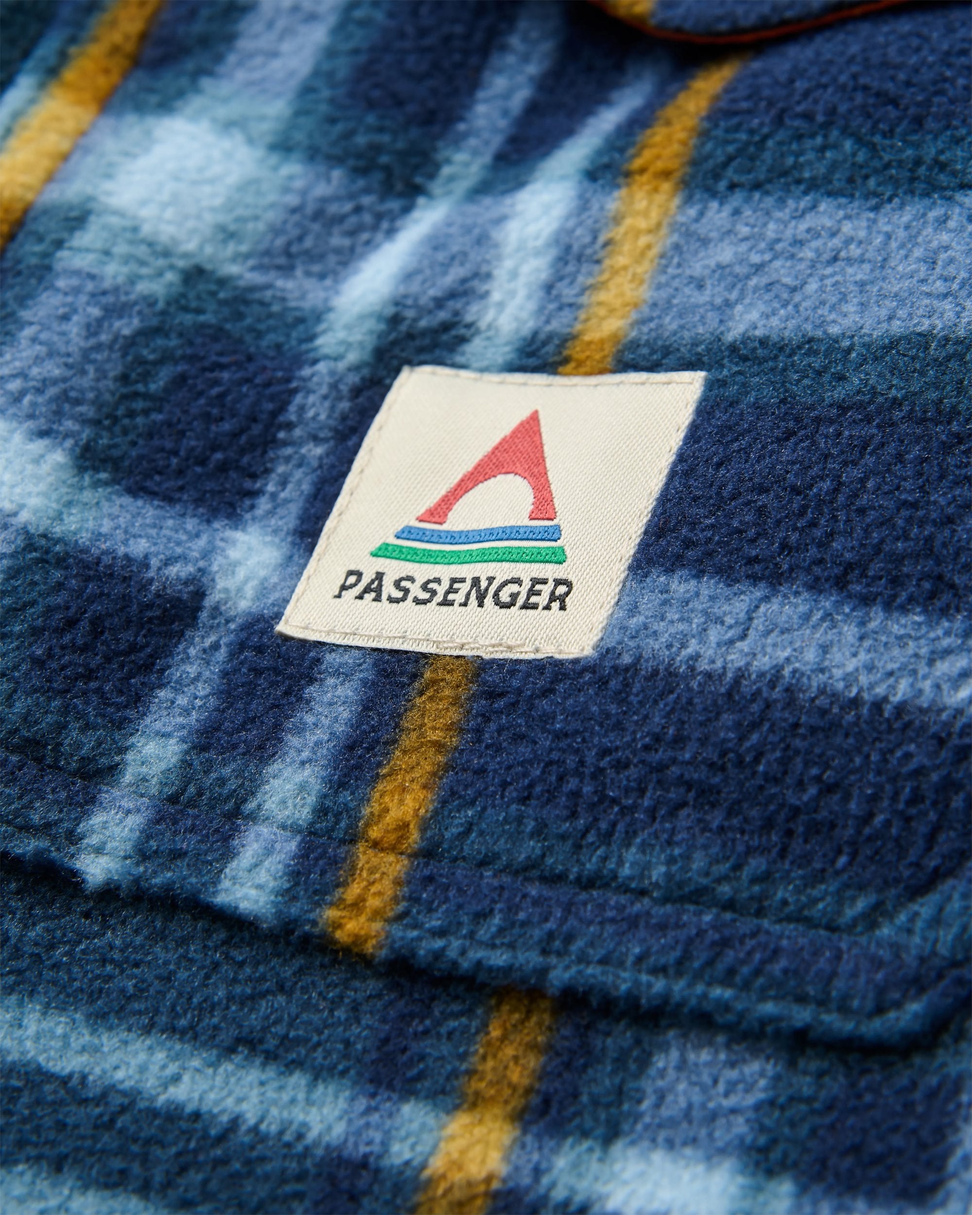 East Recycled Polar Fleece Shirt - Rich Navy/Faded Denim Check - Flatlay