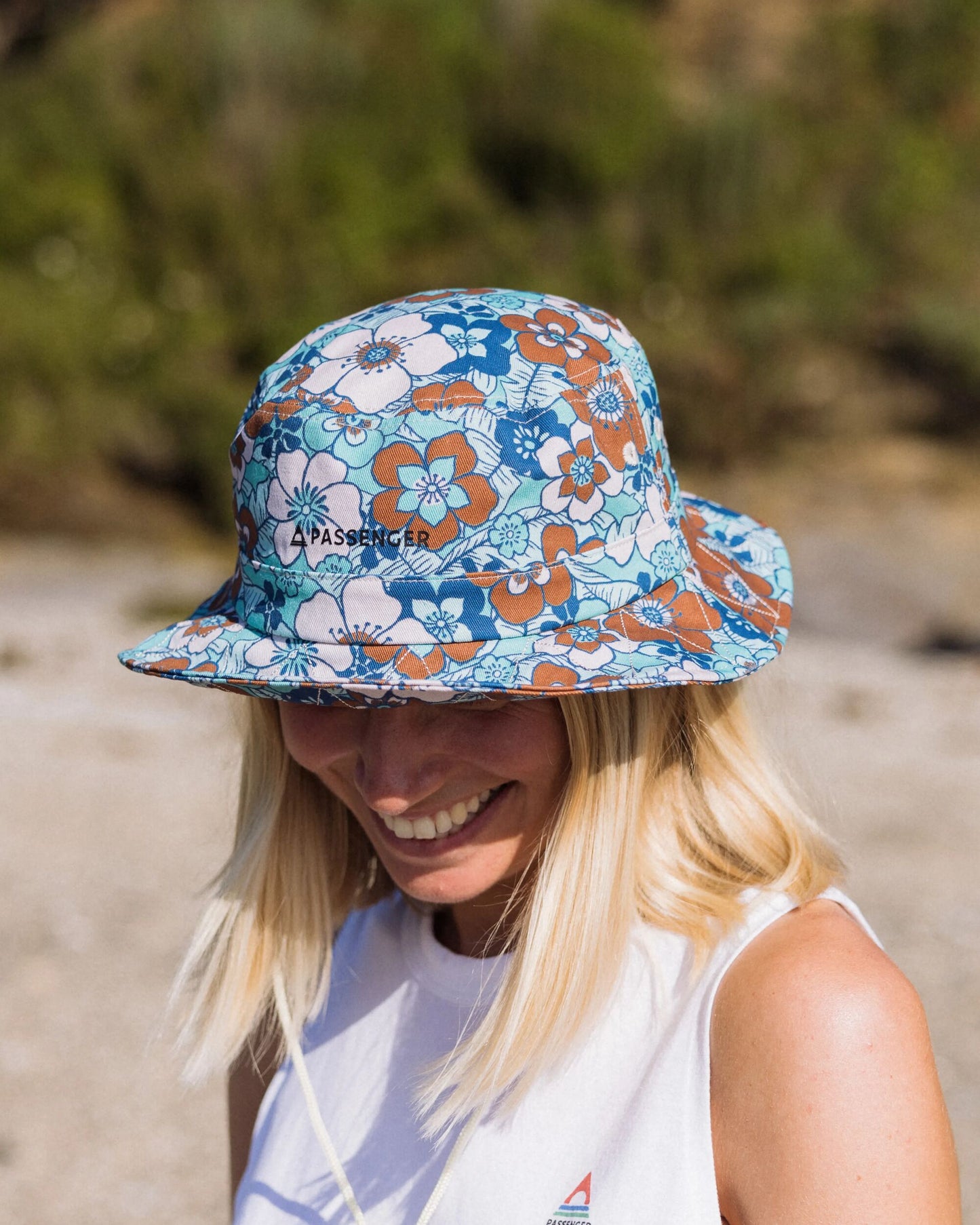 Shaded Organic Bucket Hat - Vintage Floral Aqua - Lifestyle