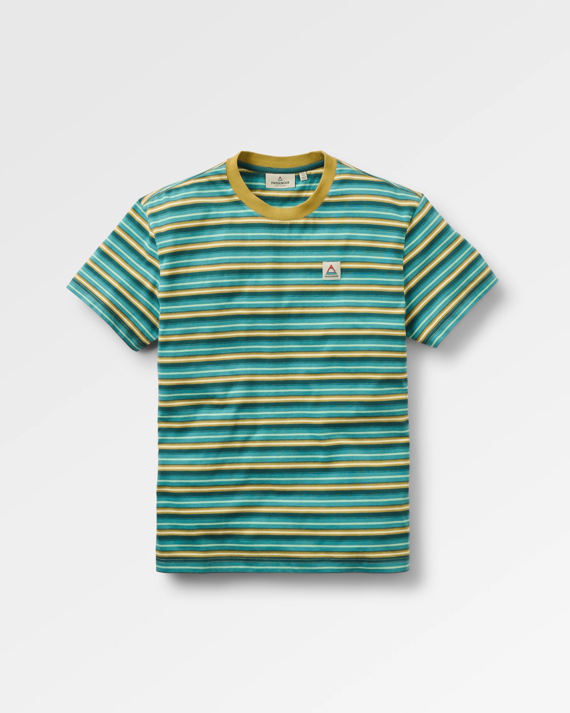 Retro Relaxed Fit T-Shirt - Ocean Teal Multi Stripe - Flatlay