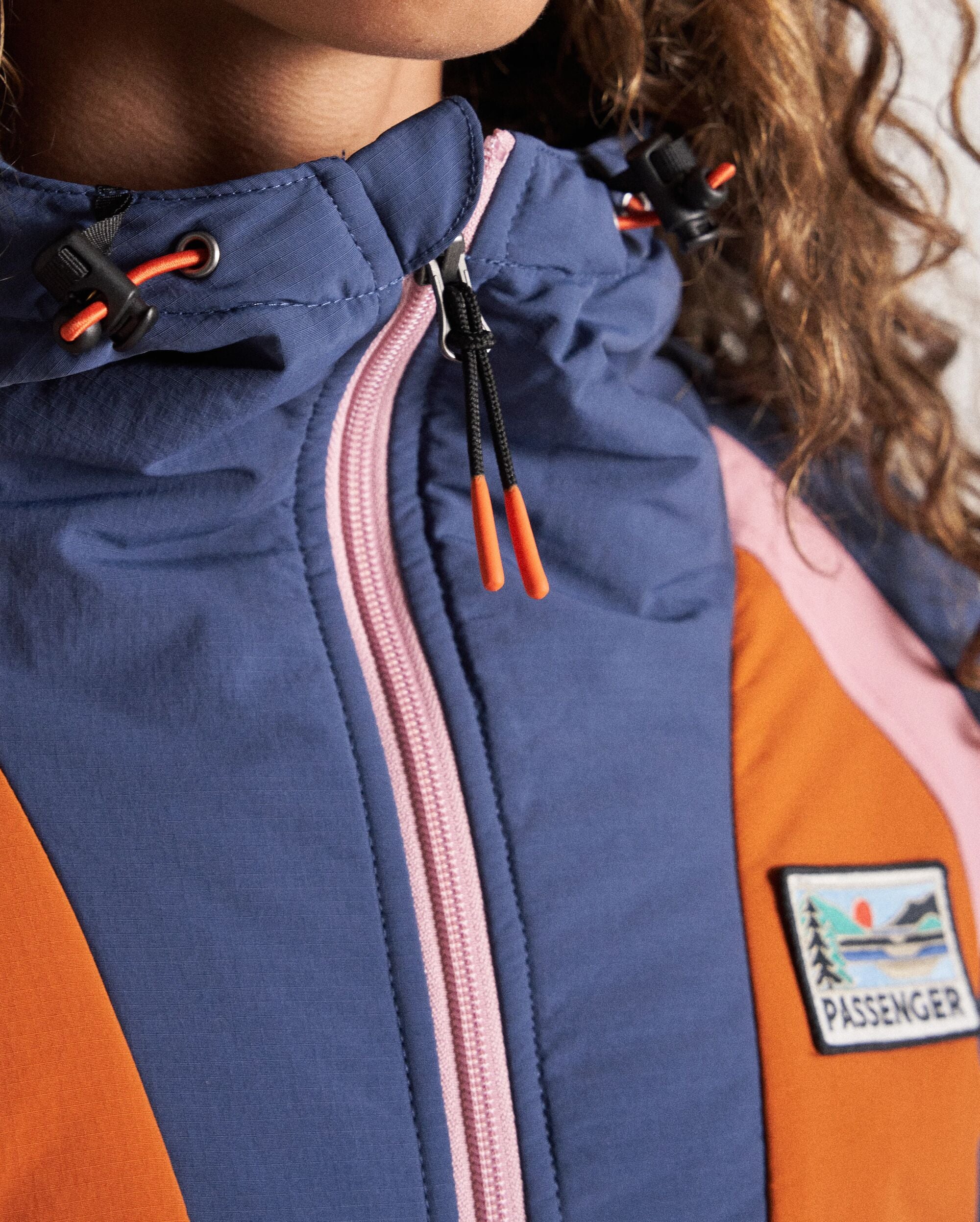Ocean Recycled Insulated Anorak - Dark Denim/Sunset Orange - Studio Model