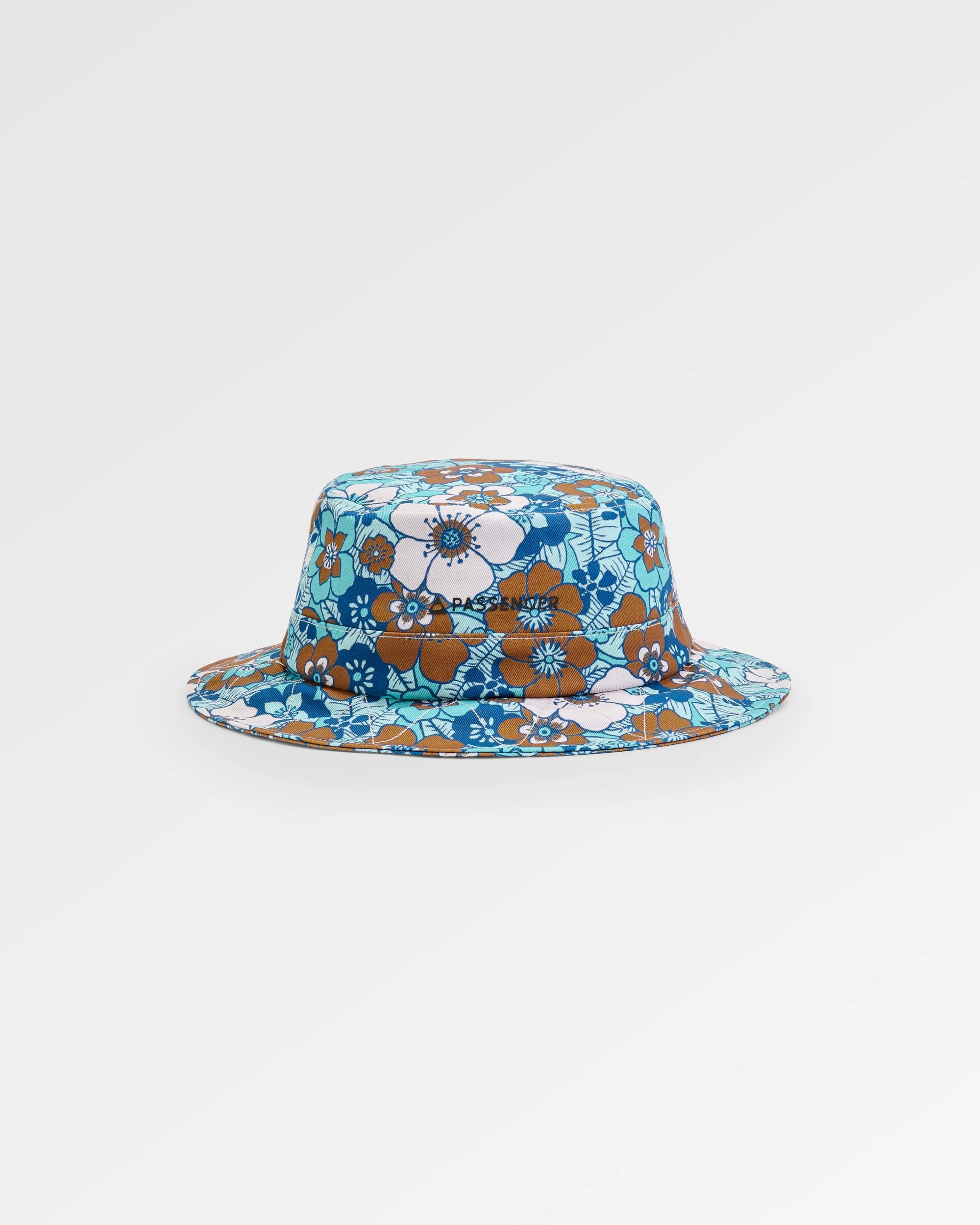 Shaded Organic Bucket Hat - Vintage Floral Aqua - Flatlay