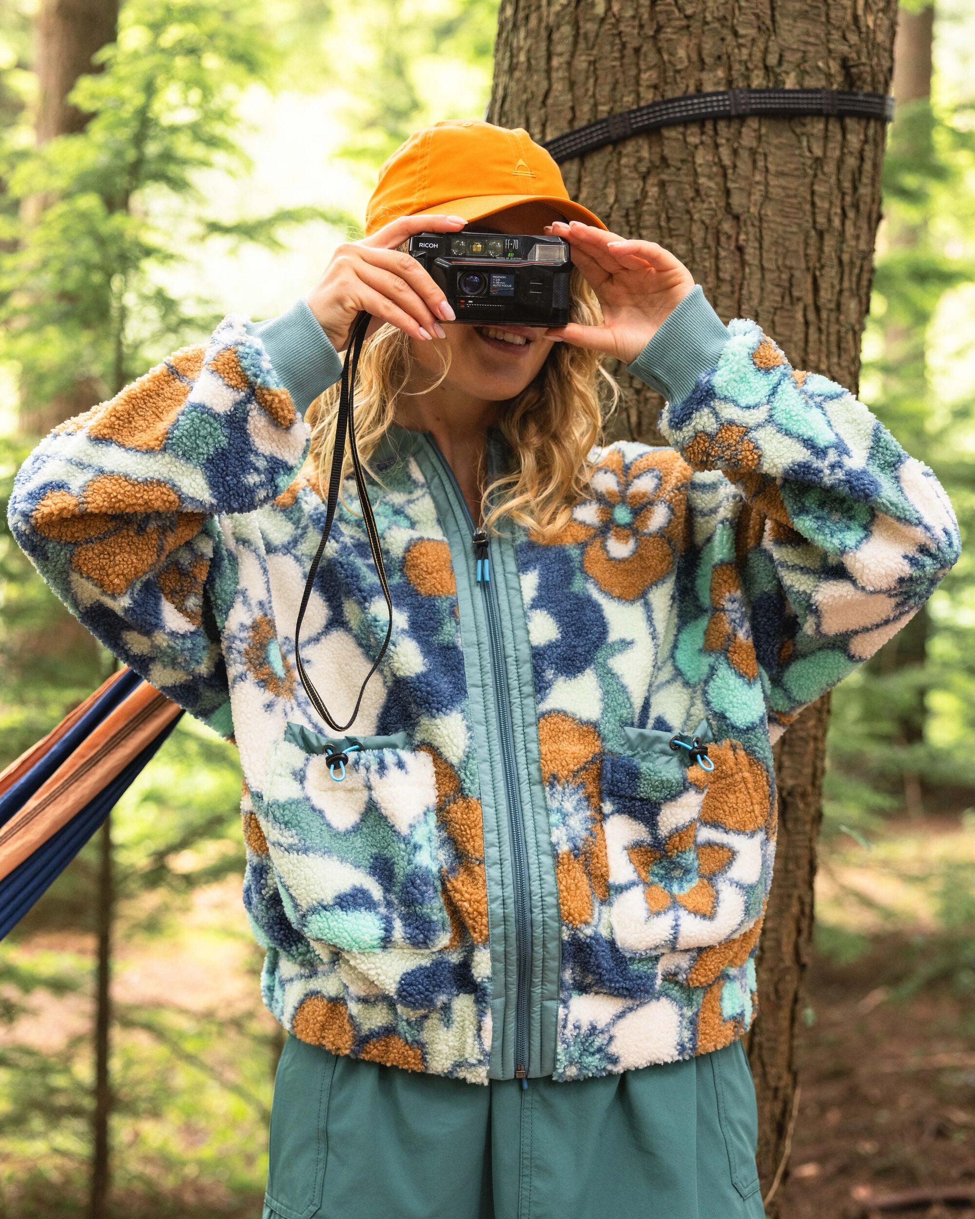 Lucia Recycled Sherpa Fleece - Vintage Floral Aqua - Lifestyle