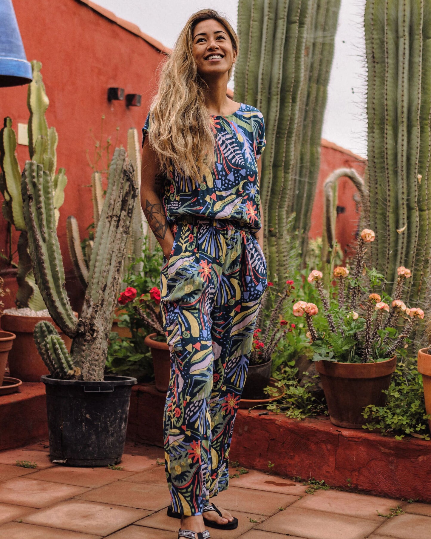 Thimbleberry Jumpsuit - Abstract Seaweed Tidal Blue -