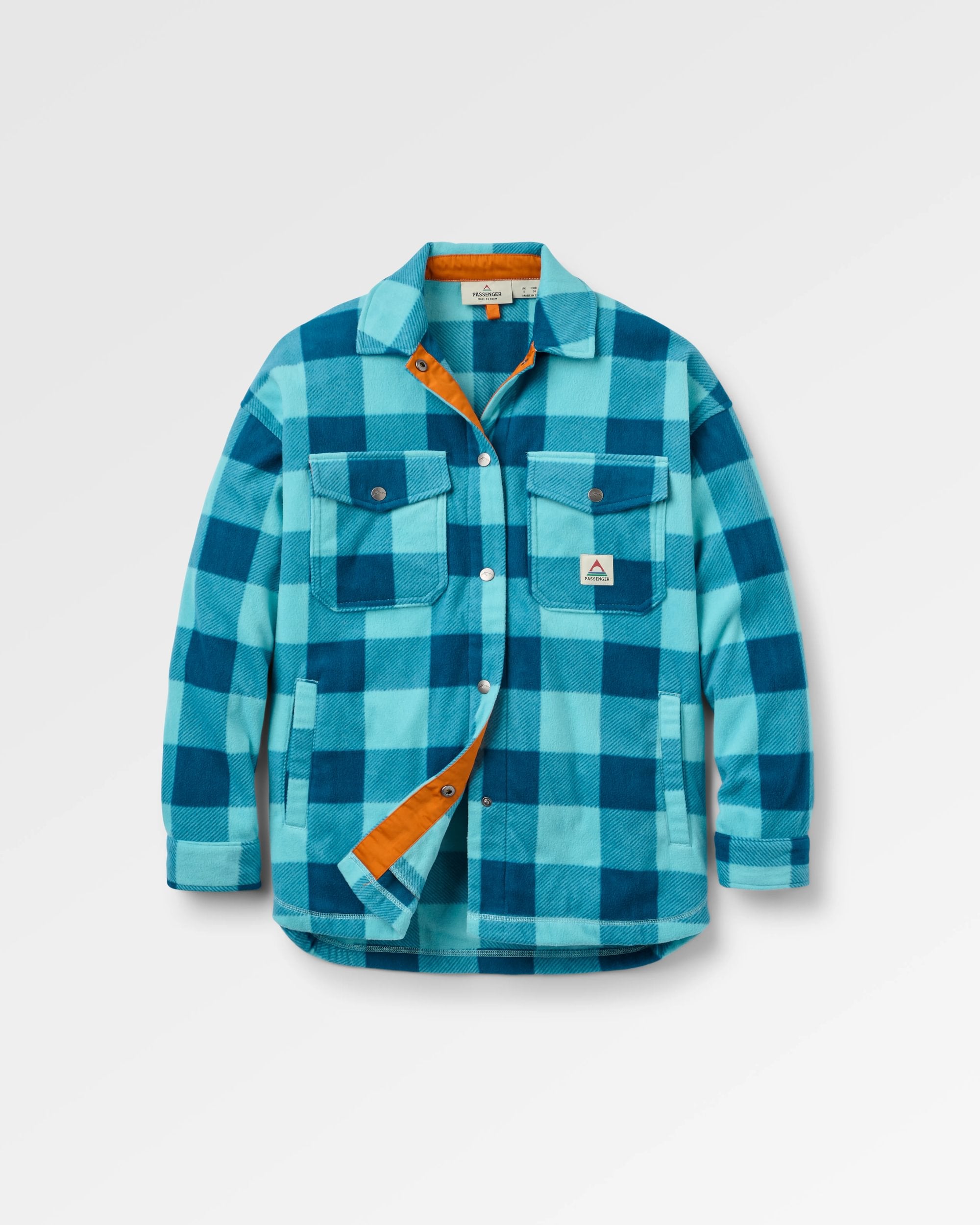 East Recycled Polar Fleece Shirt - Retro Blue Check - Flatlay