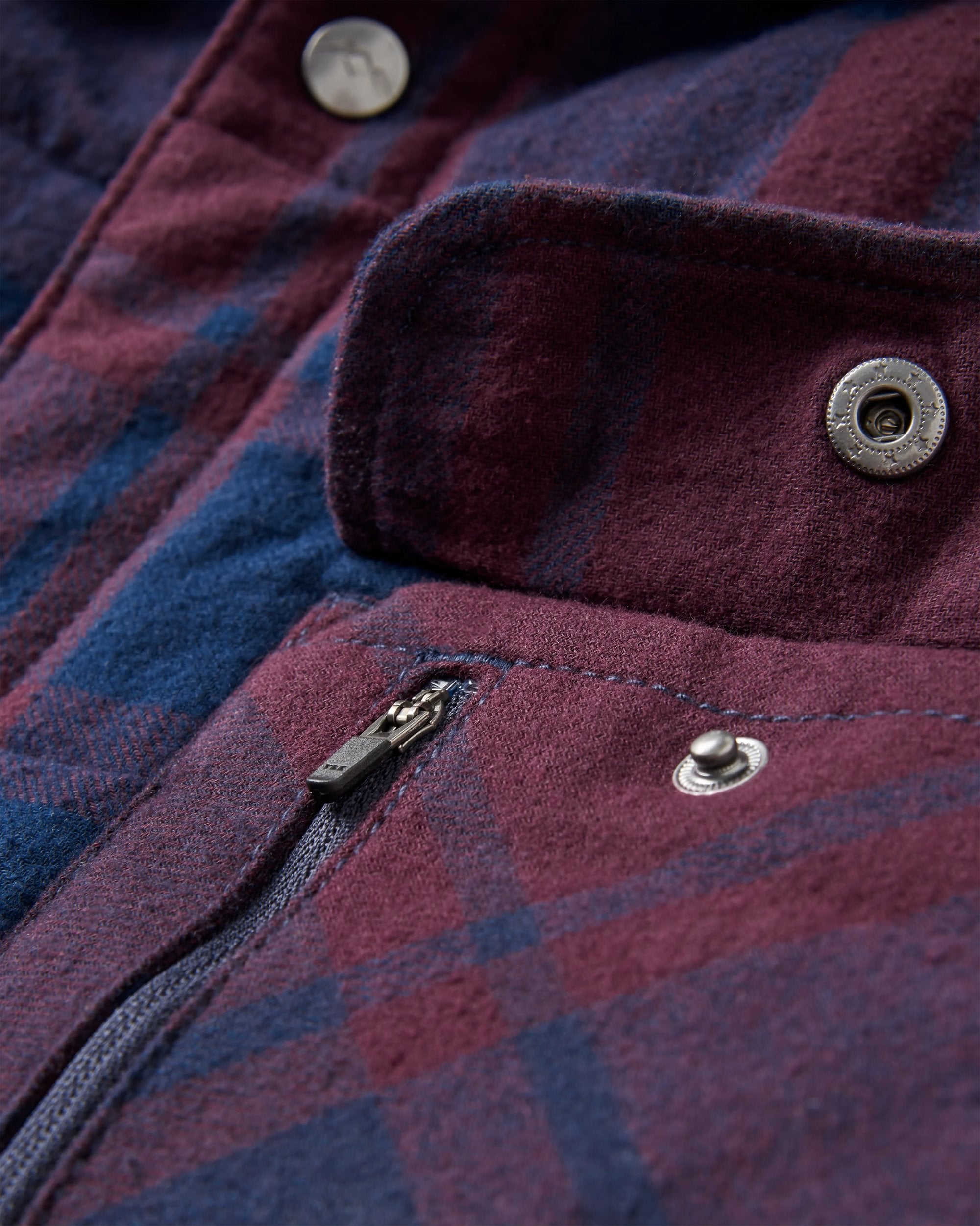 Taranaki Quilted Overshirt - Deep Plum/Deep Navy Check - Flatlay