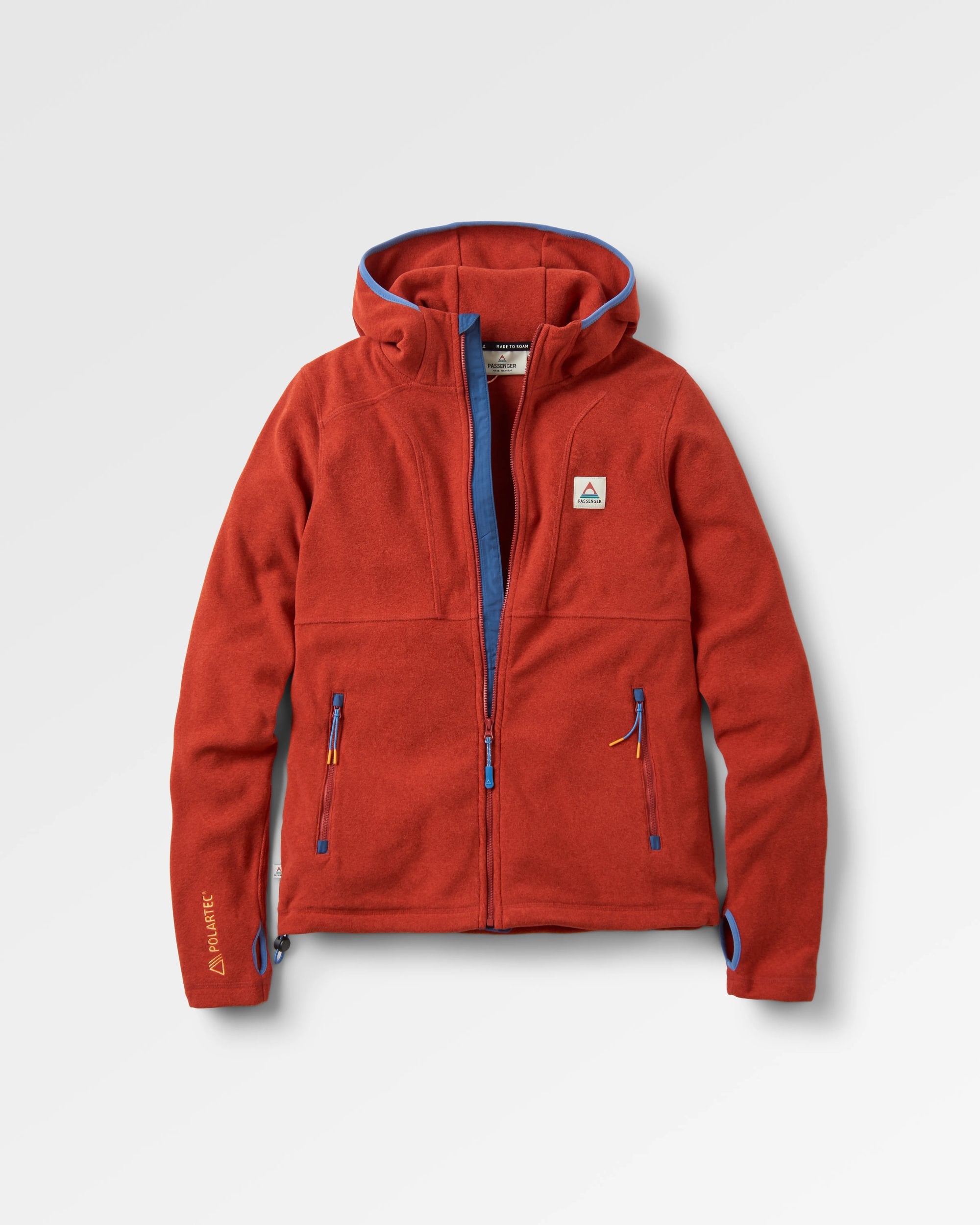 Crest Recycled Polartec® Fleece Hoodie - Red Ochre - Flatlay