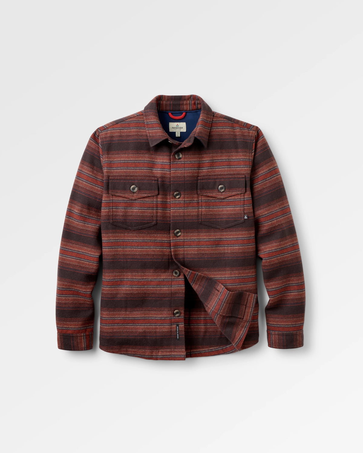 Barren Wool Blend Overshirt - Dark Rust Stripe - Flatlay