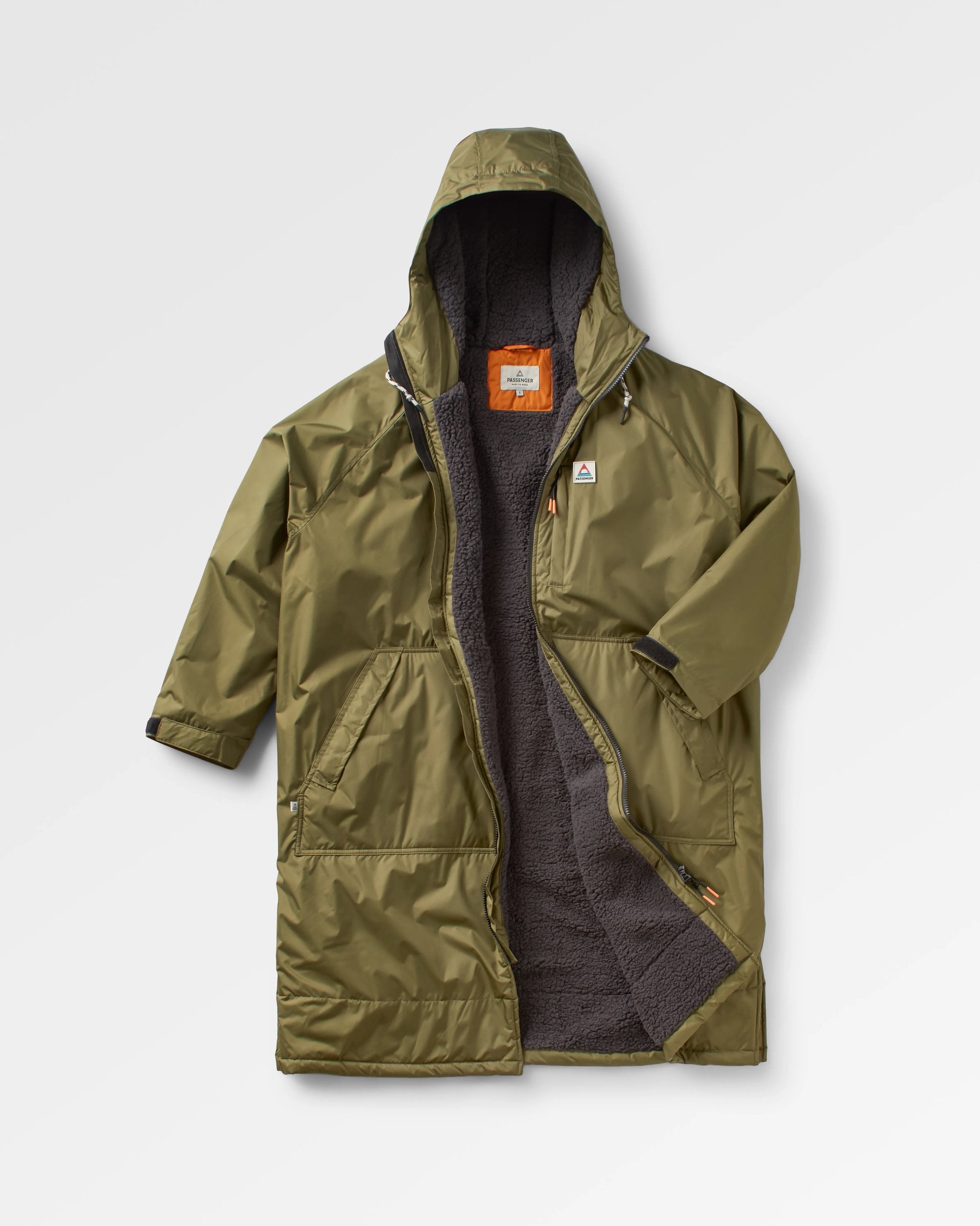 Waves Recycled Sherpa Lined Changing Robe - Khaki - Flatlay