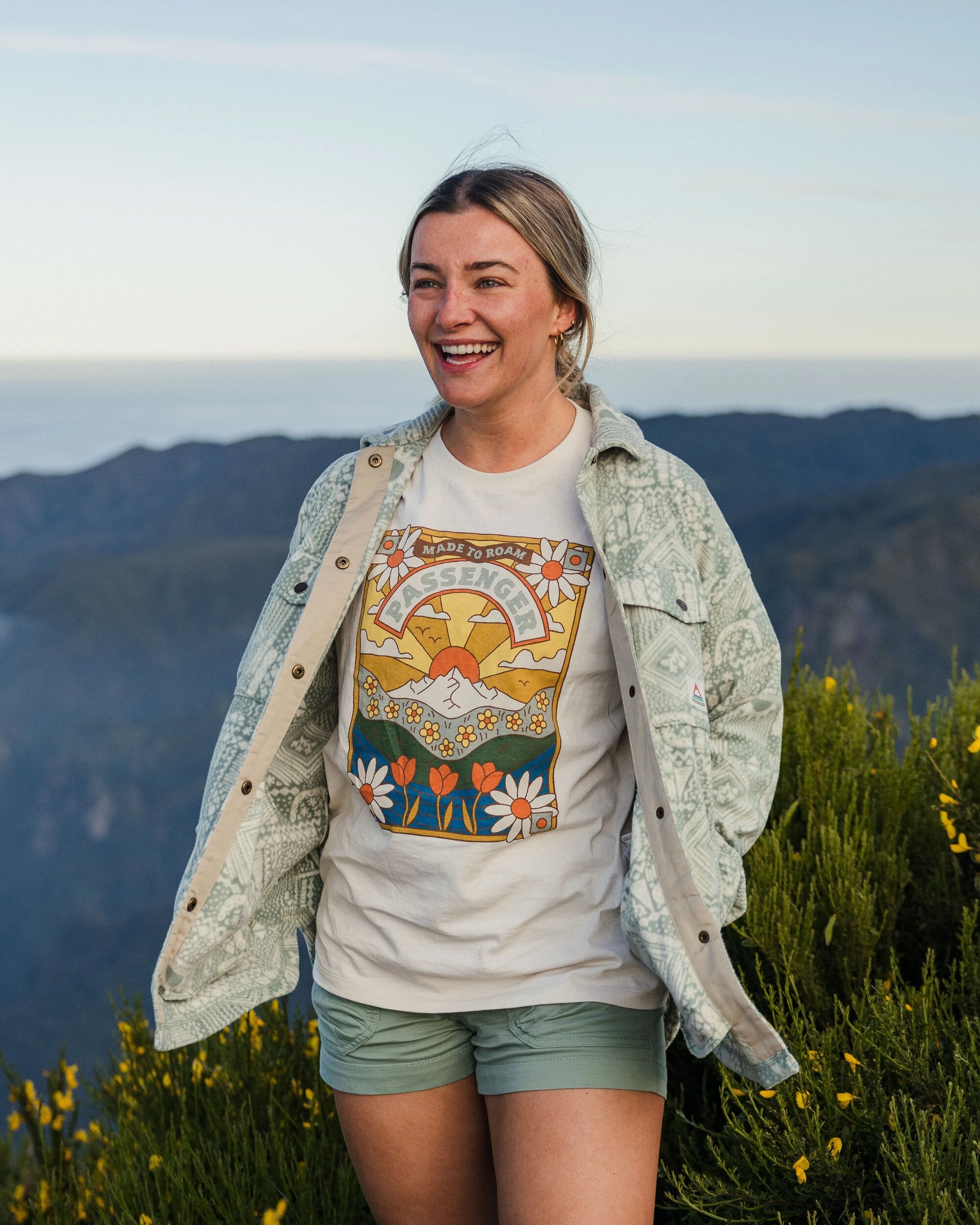 East Recycled Polar Fleece Shirt - Vintage Patchwork Pistachio - Lifestyle