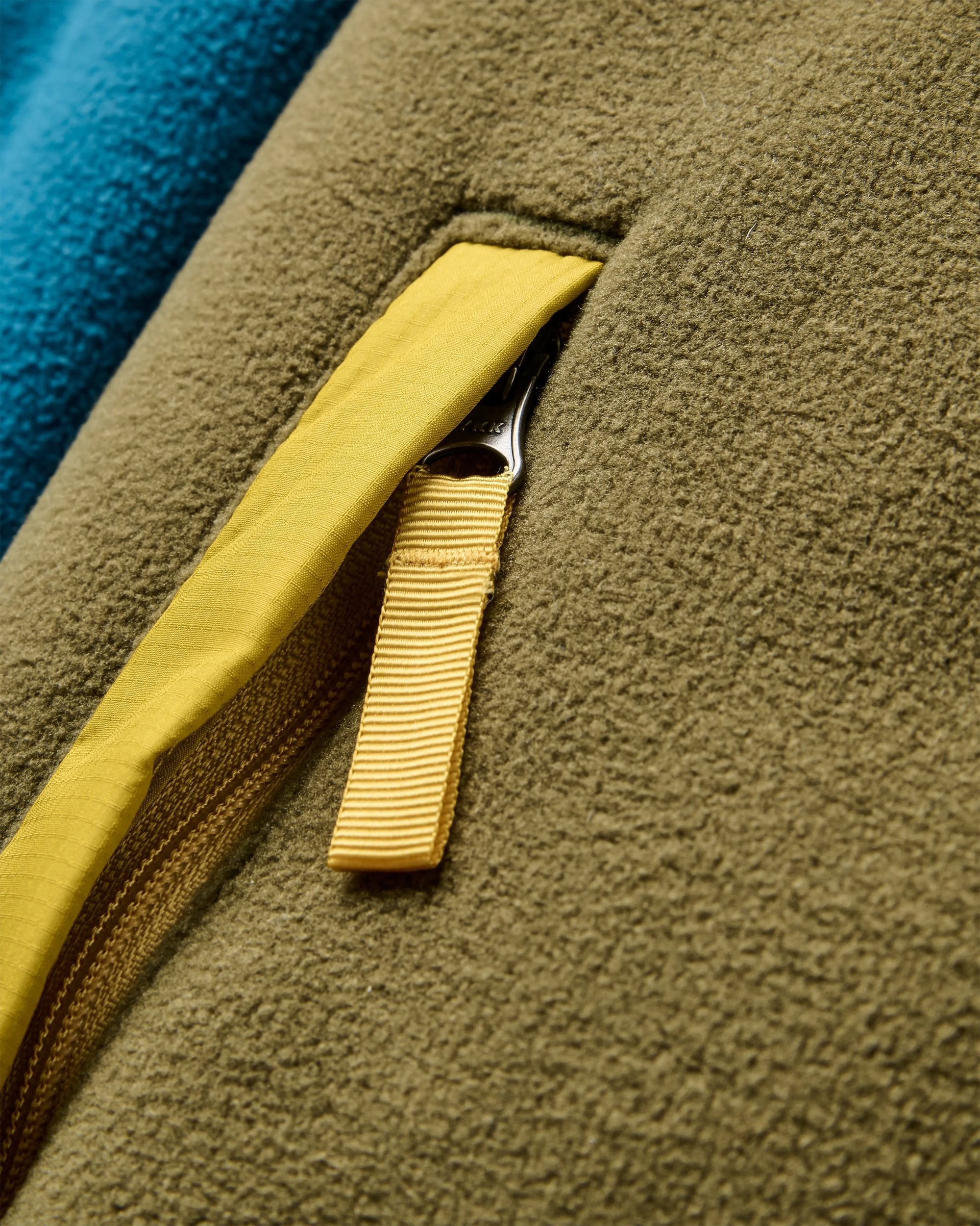 Loch Hooded Recycled Polar Fleece - Tidal Blue/Dark Olive - Flatlay