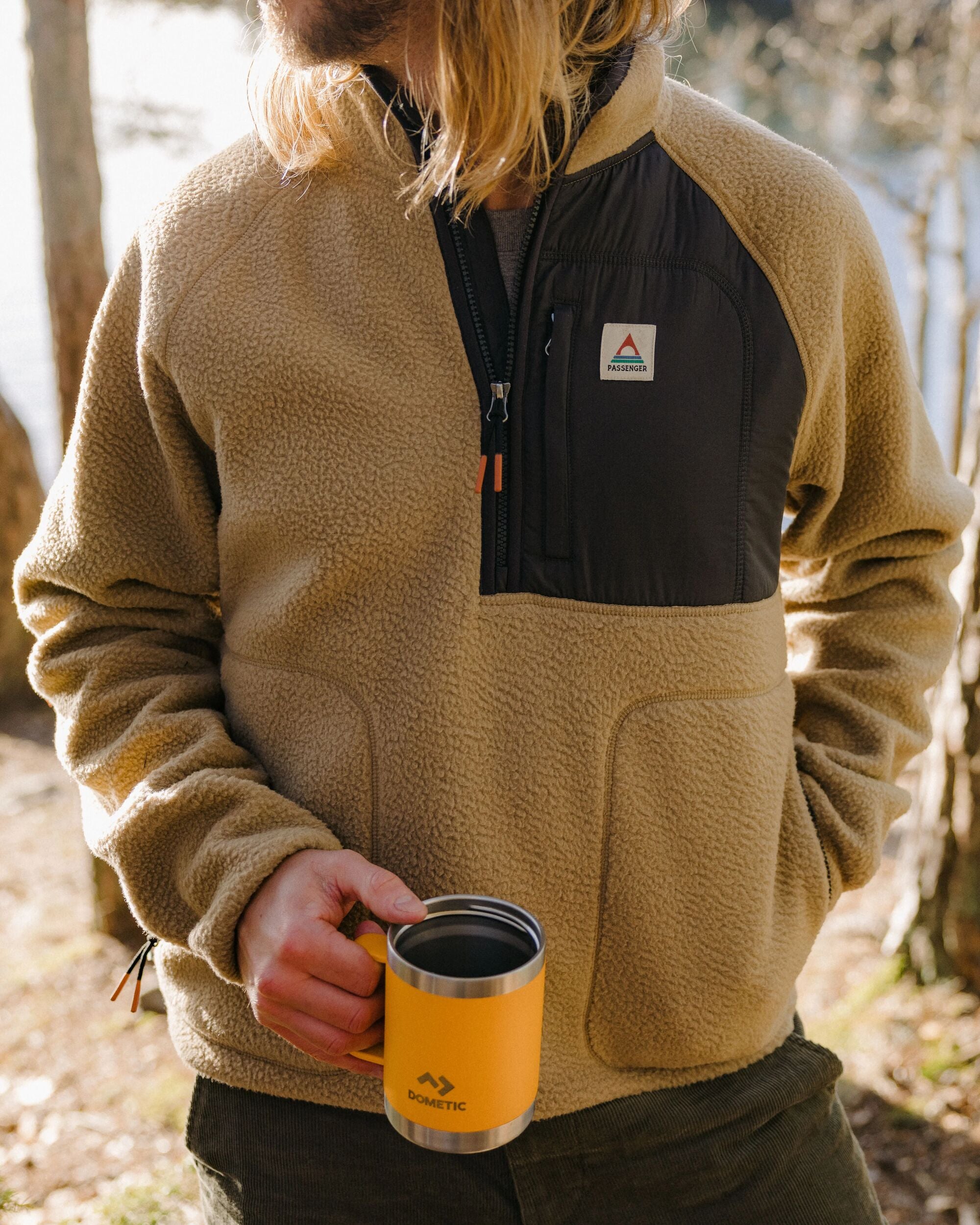 Offgrid 1/2 Zip Recycled Sherpa Fleece - Biscuit - Lifestyle