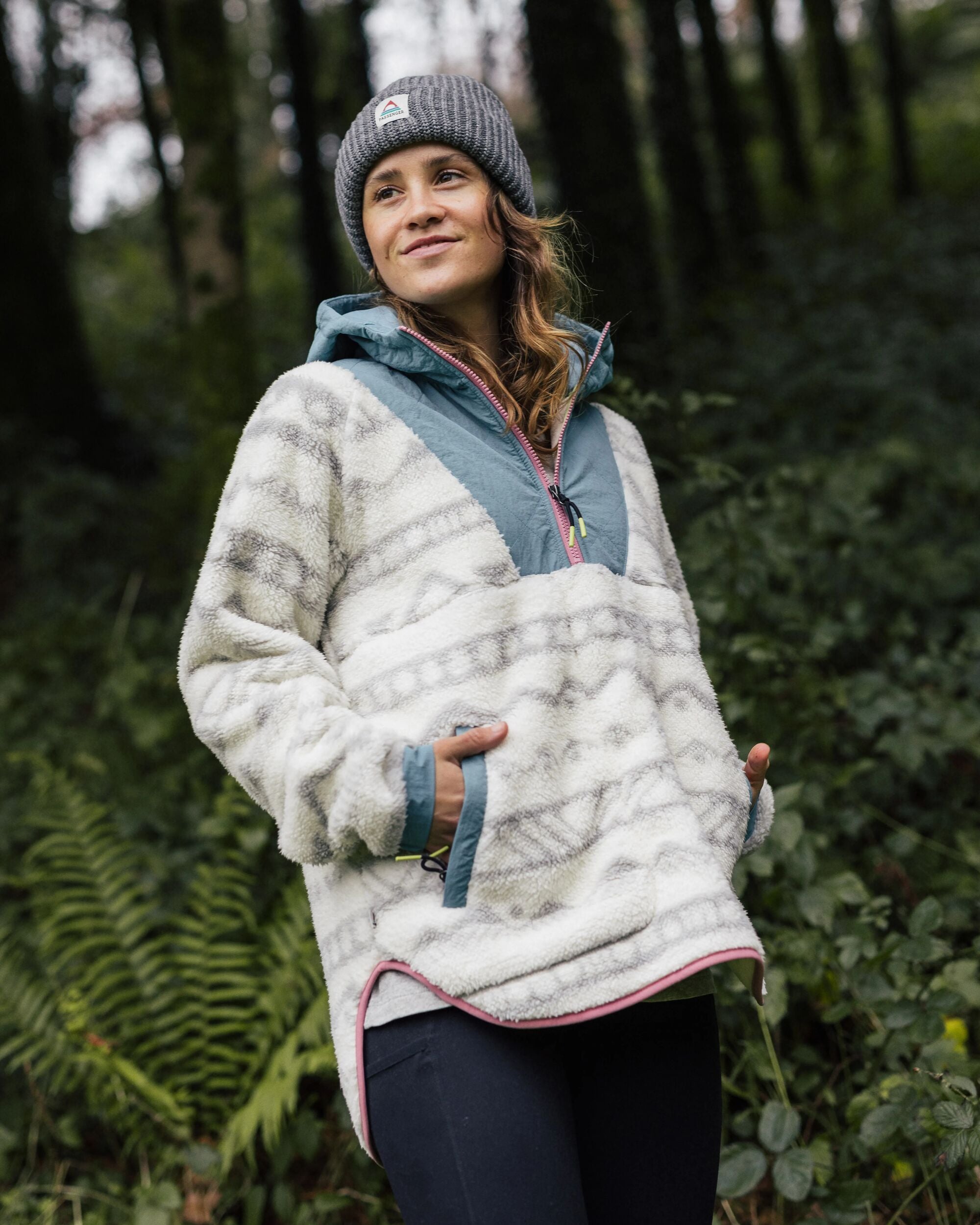 Beaumont Recycled Sherpa Hooded Fleece - Mountain Geo Vintage White - Lifestyle