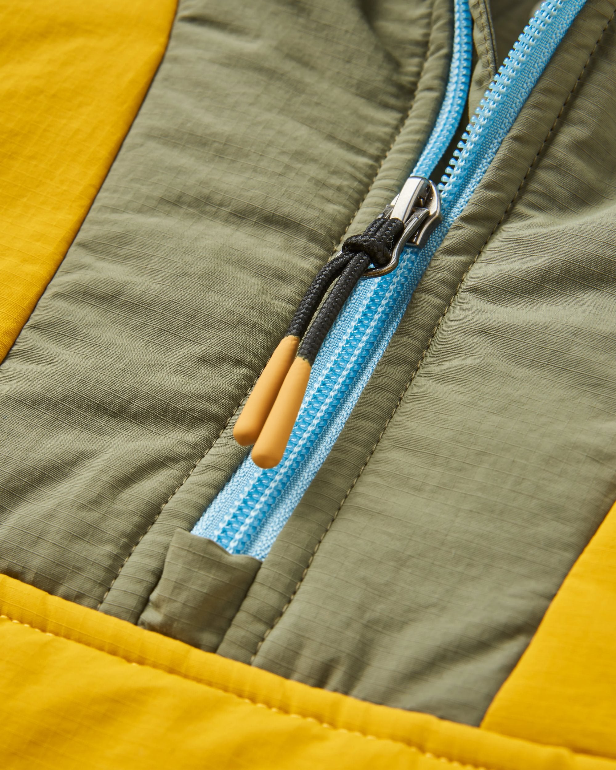 Ocean Recycled Insulated 1/2 Zip Jacket - Dusty Olive/Heritage Yellow - Flatlay