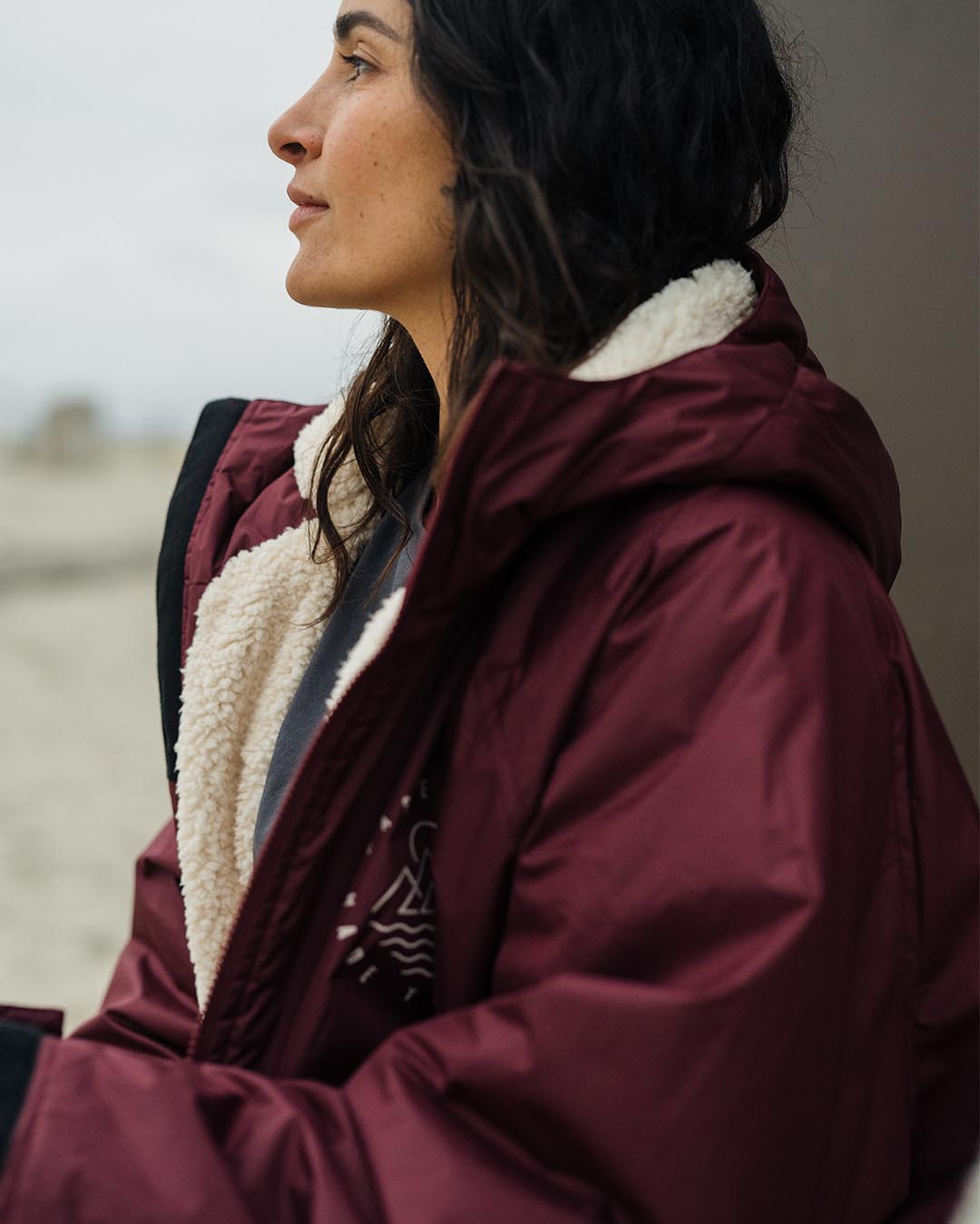 Escapism Recycled Sherpa Lined Changing Robe - Windsor Wine - Lifestyle - Female