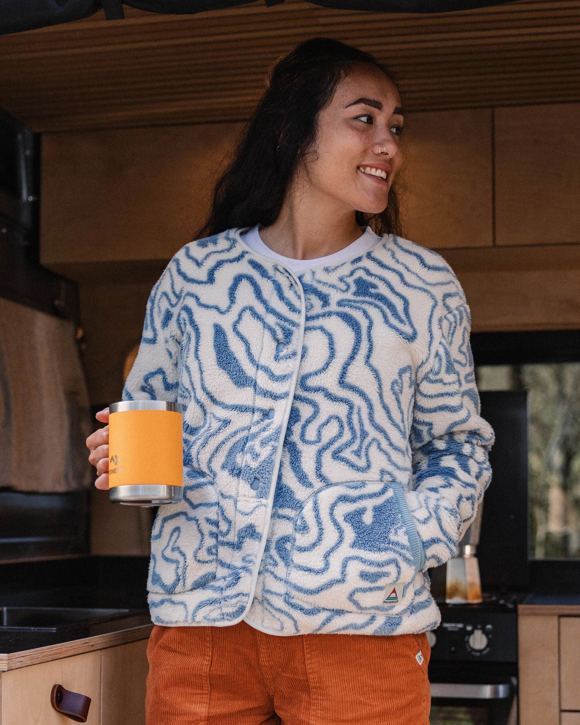 Iris Collarless Recycled Fleece - Strata Swirl Birch - Lifestyle