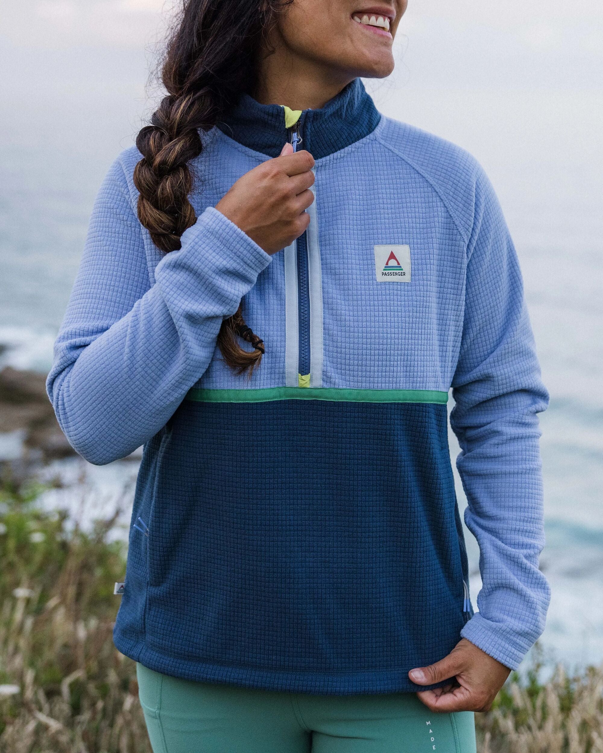 Off Trail Recycled Grid Polar Fleece - Cornflower/Dark Denim - Lifestyle