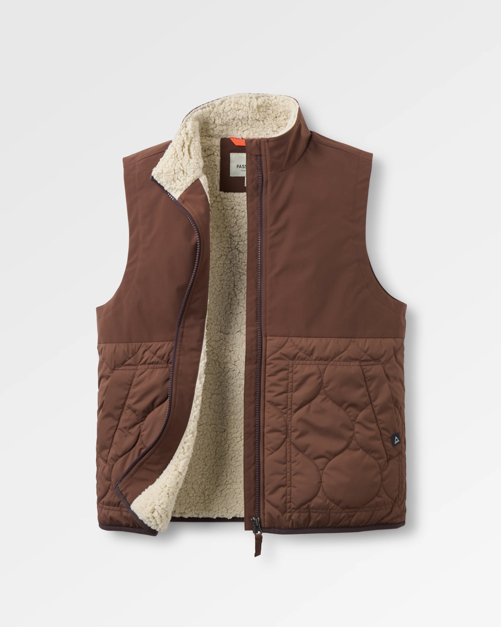 Flora Sherpa Lined Short Gilet - Chestnut - Flatlay