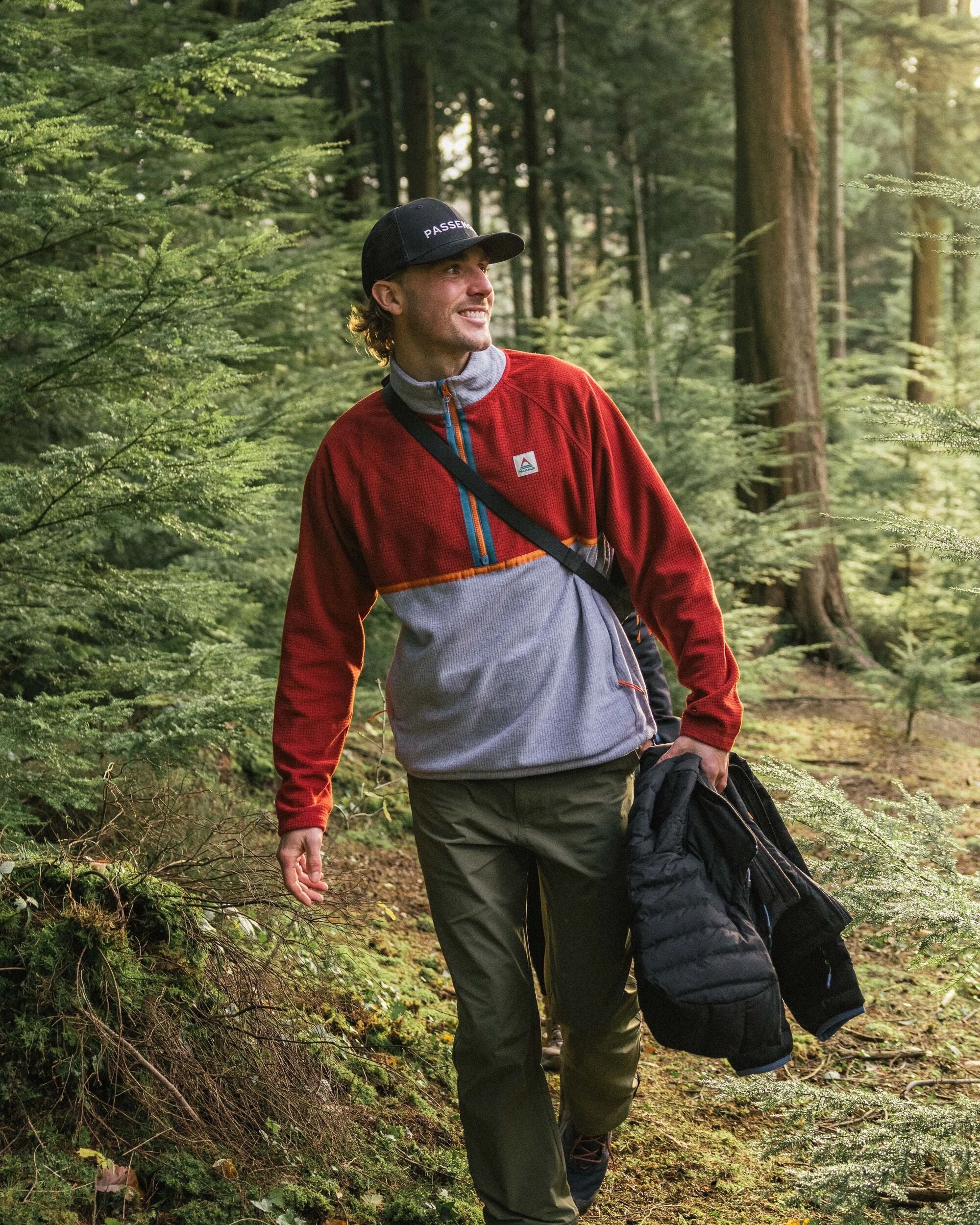 Overlook Recycled Grid Polar Fleece - Red Ochre/Grey Marl - Lifestyle