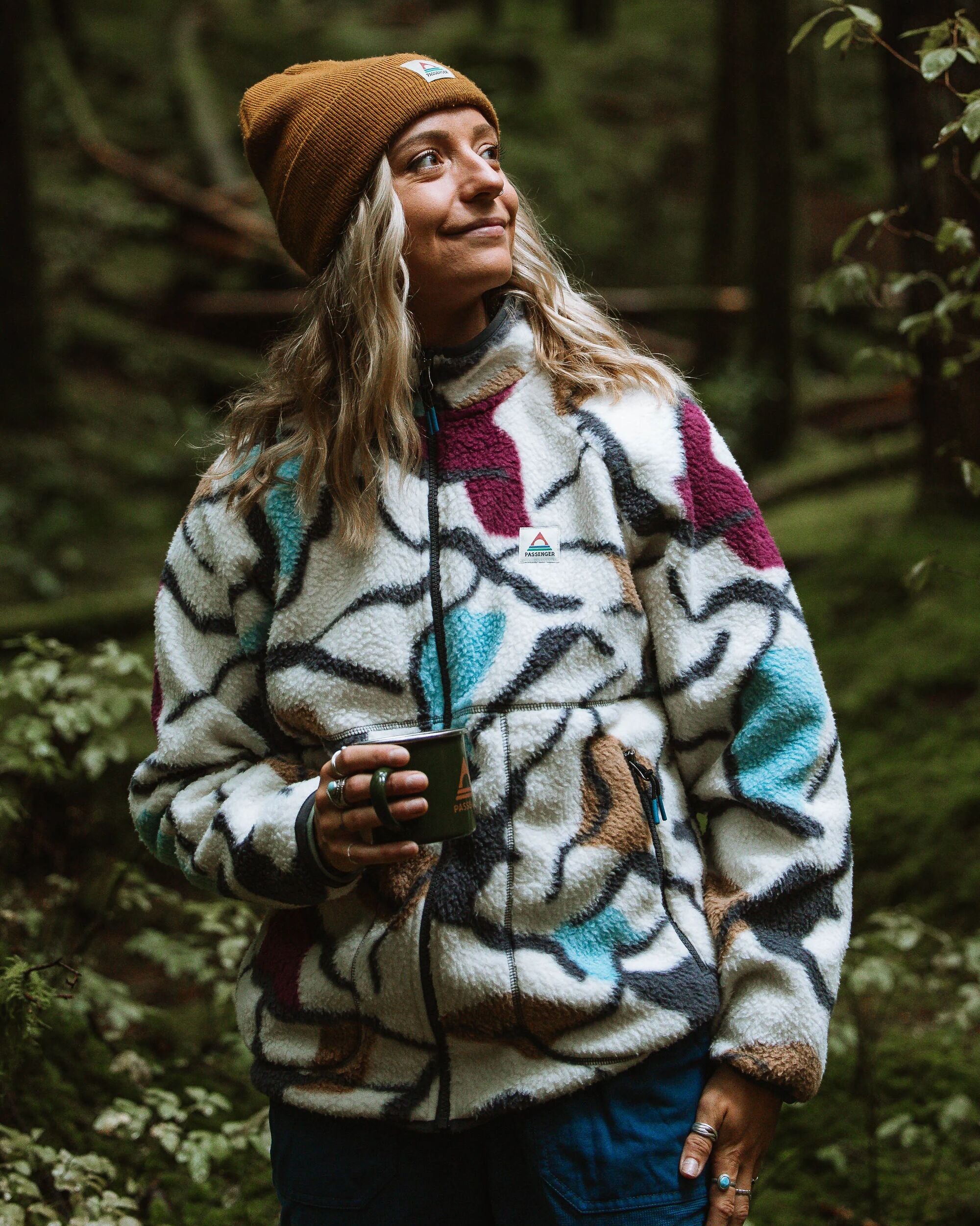 Fairbanks Full Zip Recycled Sherpa Fleece - Abstract Trails Off White - IGC