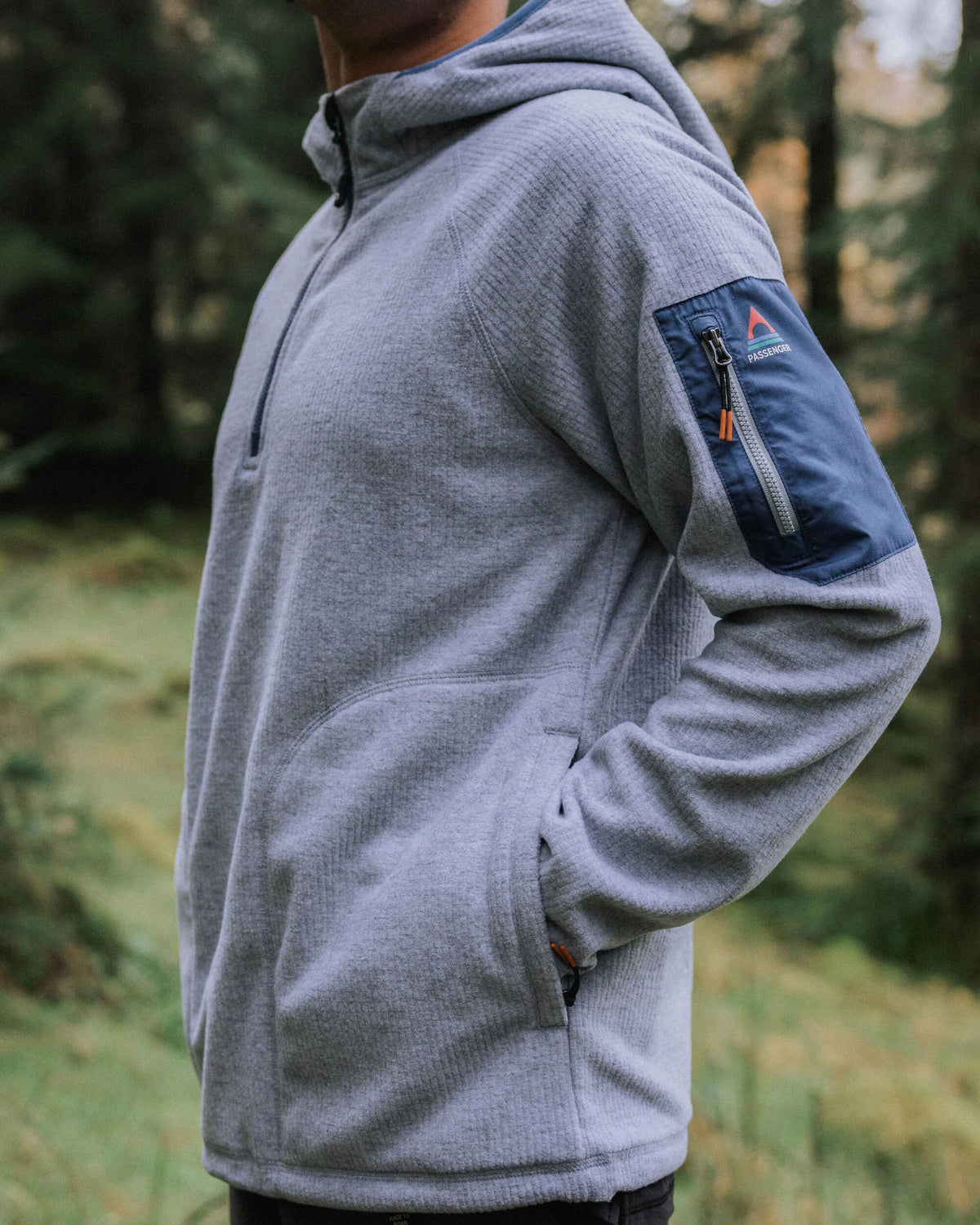 Forestscape Grid Fleece Hoodie - Grey Marl - Lifestyle