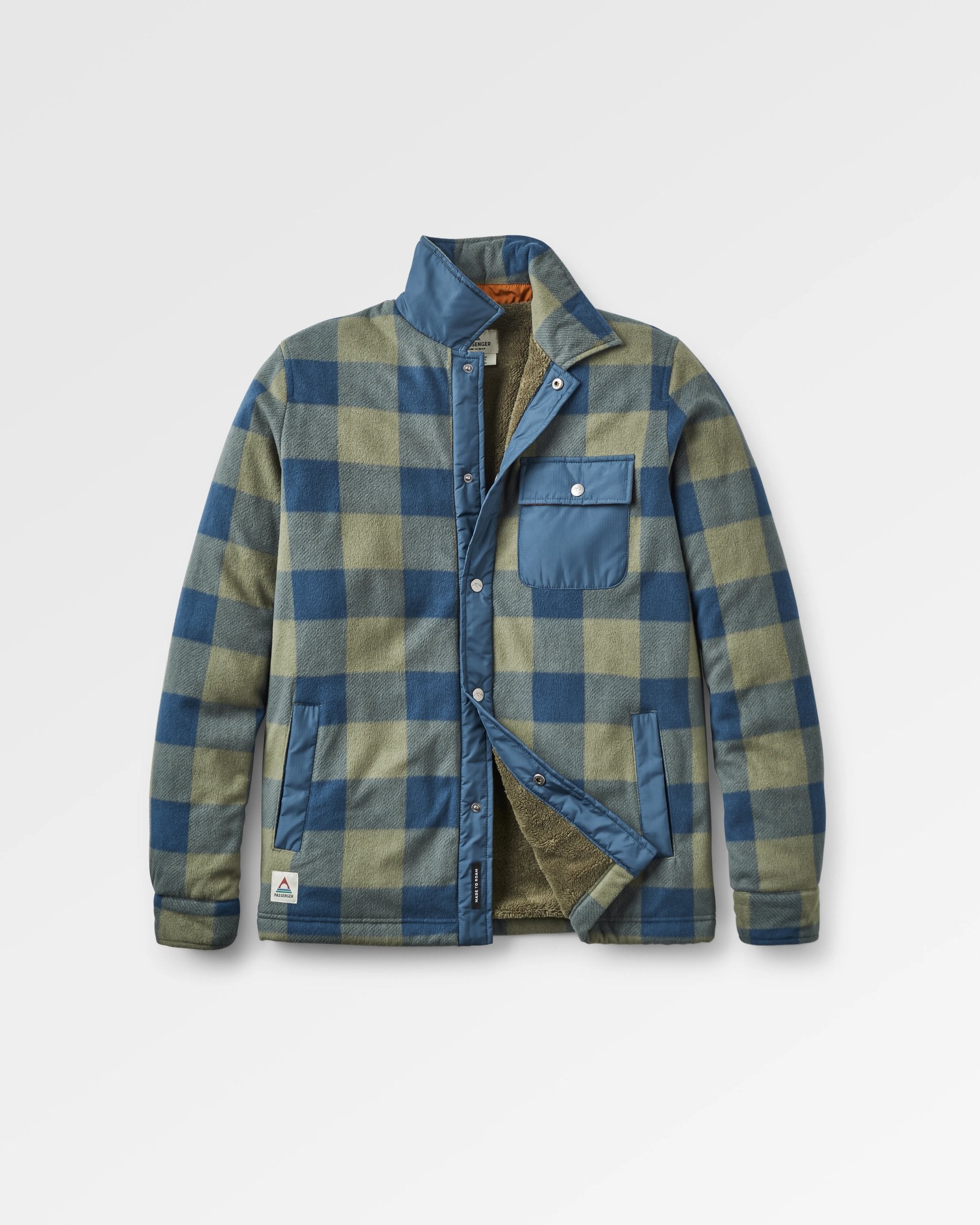 Firelight Sherpa Lined Overshirt - Dusty Olive/Dark Denim Check - Flatlay