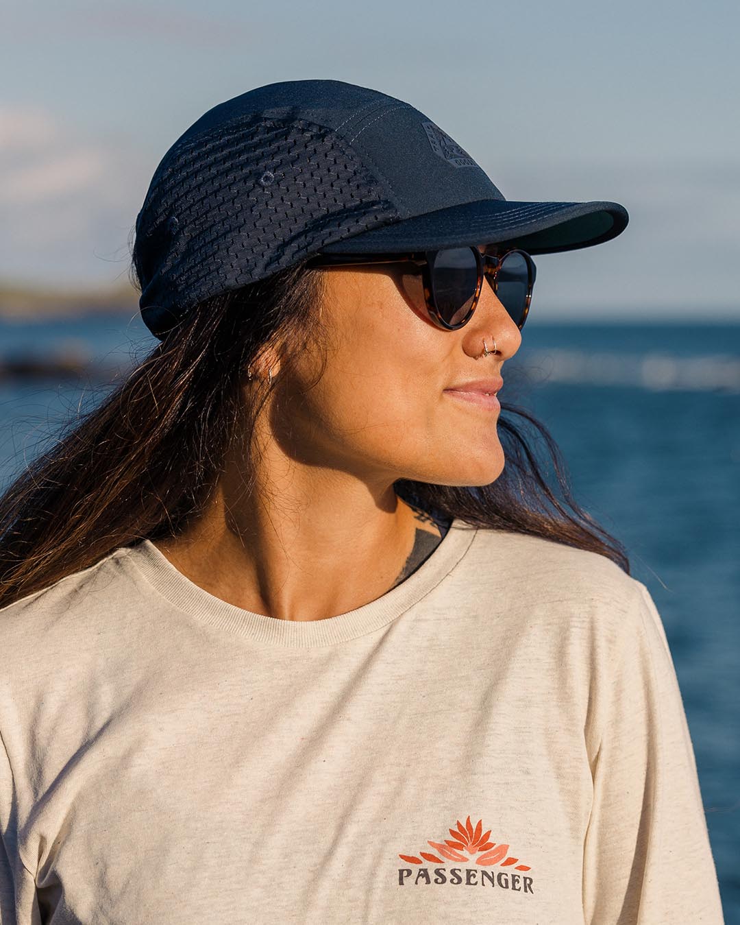 Beyond Recycled 5 Panel Cap - Deep Navy - Lifestyle - Female