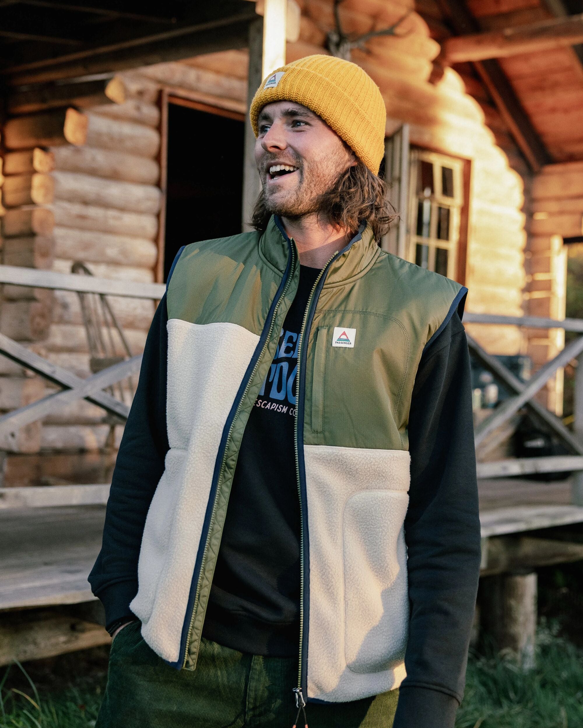 Offgrid Recycled Sherpa Fleece Vest - Oatmeal/Khaki - Lifestyle