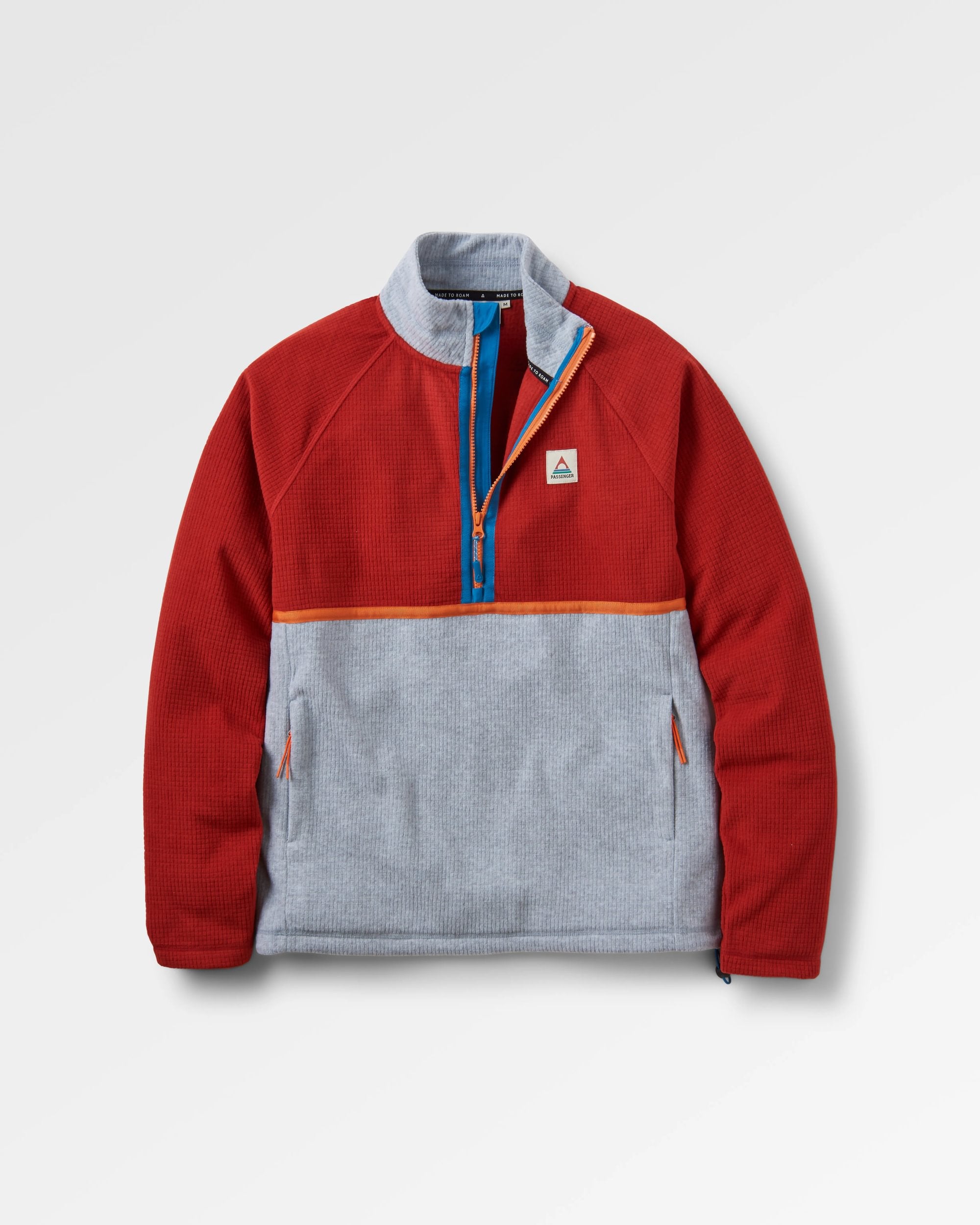 Overlook Recycled Grid Polar Fleece - Red Ochre/Grey Marl - Flatlay