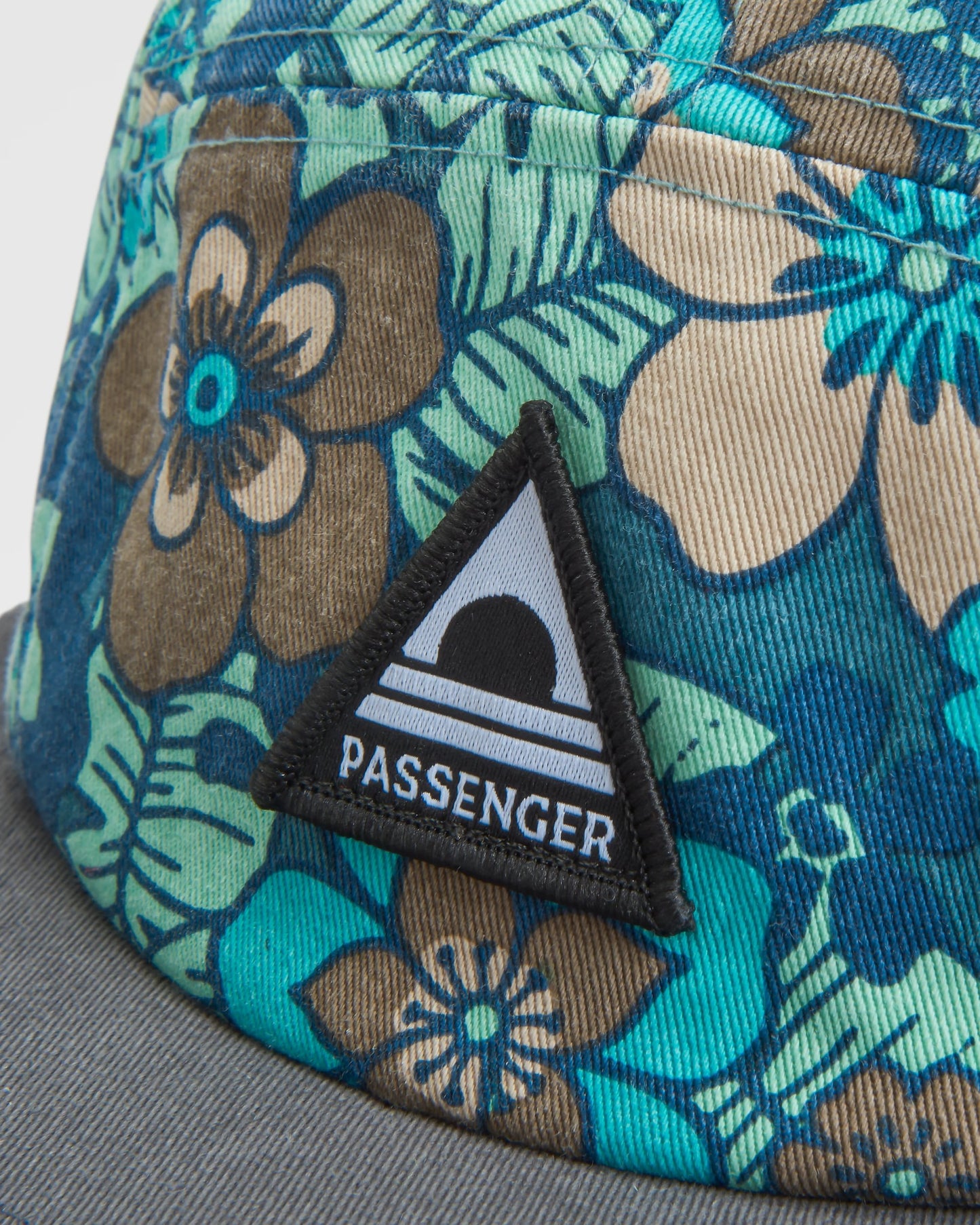 Coast Organic Cotton 5 Panel Cap Snapback Cap - Vintage Floral Aqua - Flatlay