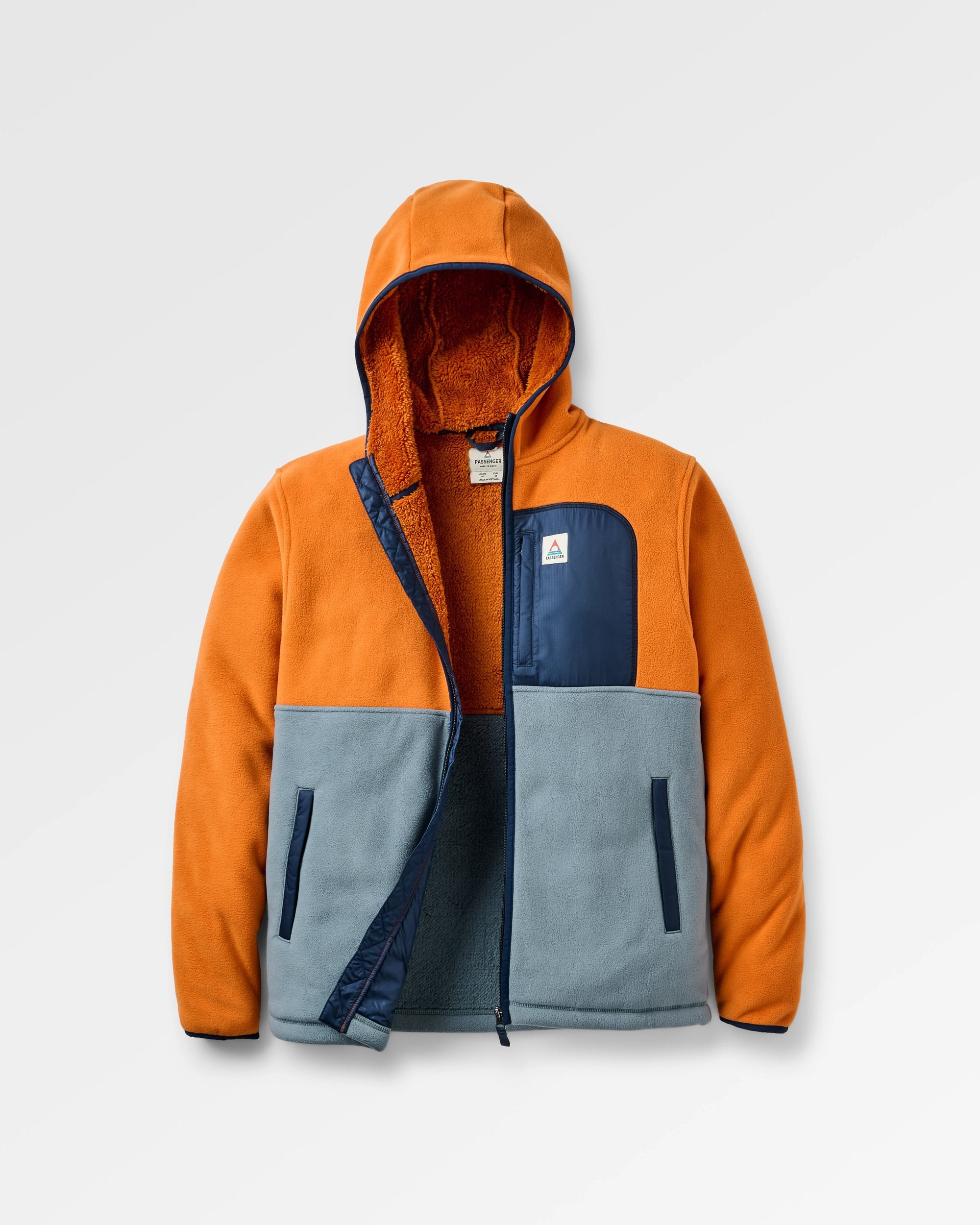 Loch Hooded Recycled Polar Fleece - Sunset Orange/Storm Grey - Flatlay