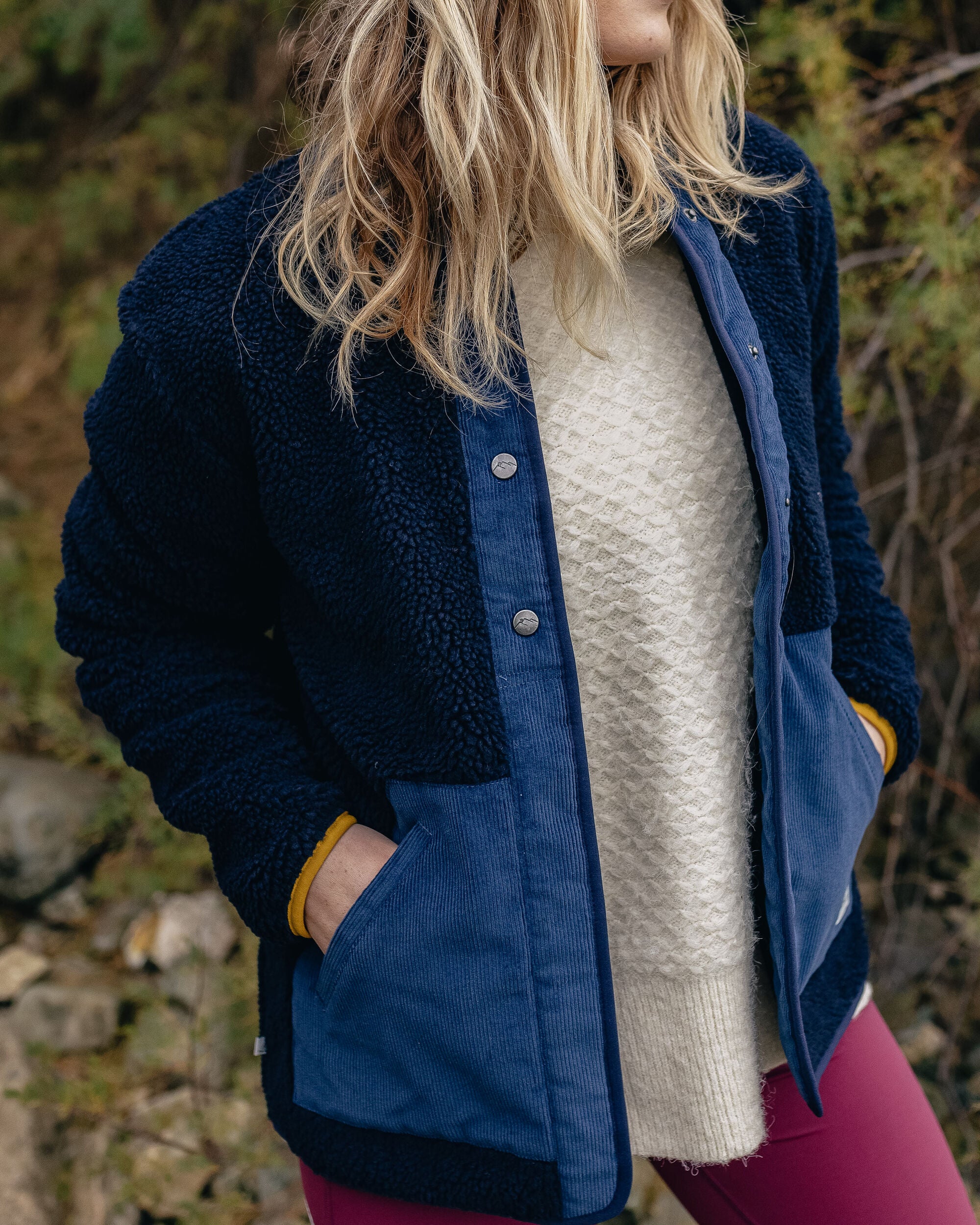 Clover Recycled Cotton-Lined Sherpa Fleece - Deep Navy - Lifestyle