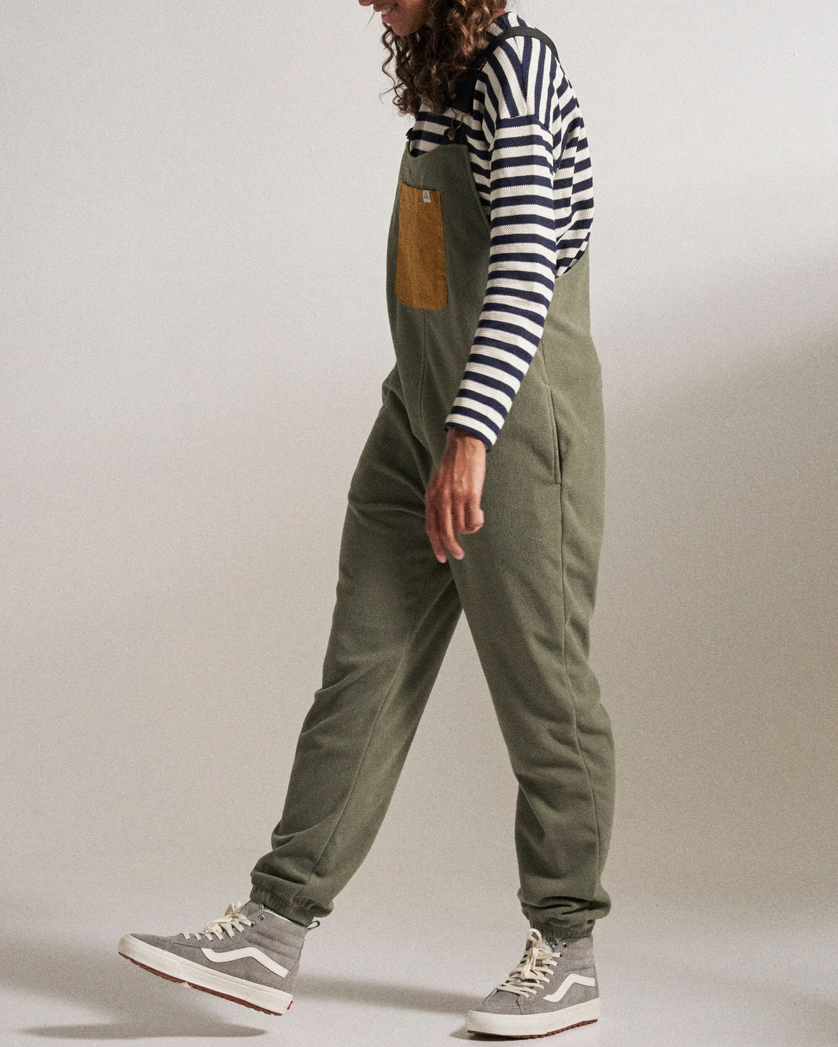Ace Polar Fleece Dungarees - Dusty Olive - Studio Model