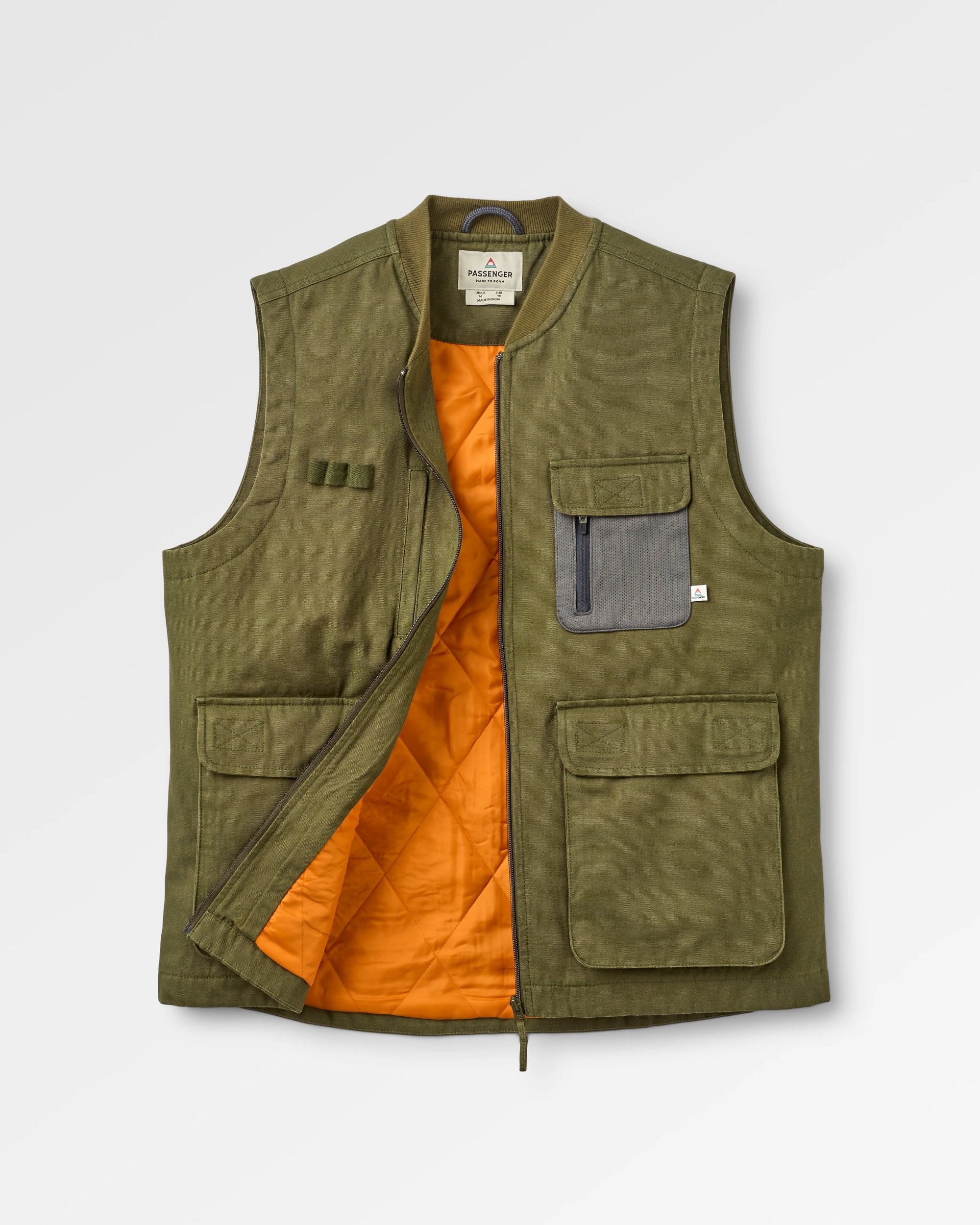Explorers Organic Cotton Canvas Gilet - Khaki - Flatlay