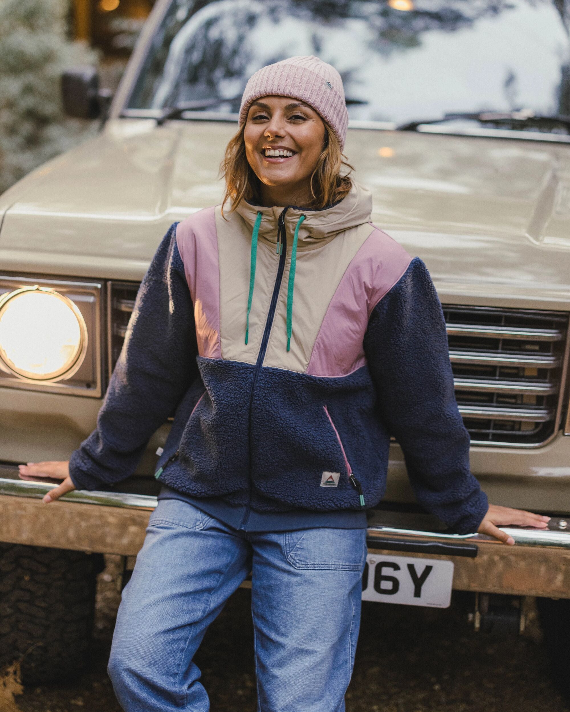 Joy Kapuzen-Sherpa-Fleece mit Reißverschluss Dunkles Denim/Feder