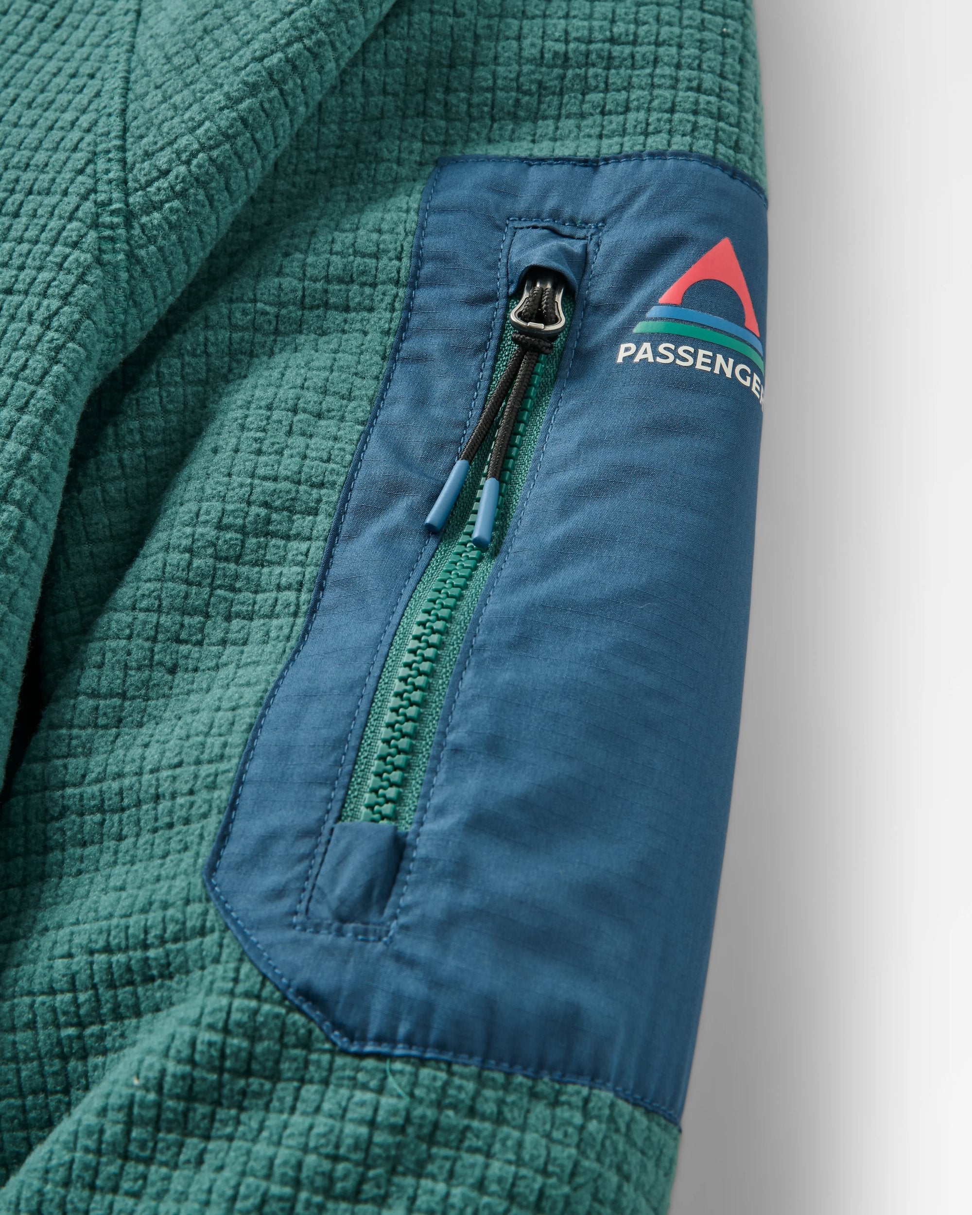 Forestscape Recycled Grid Fleece Hoodie - Deep Ocean - Flatlay