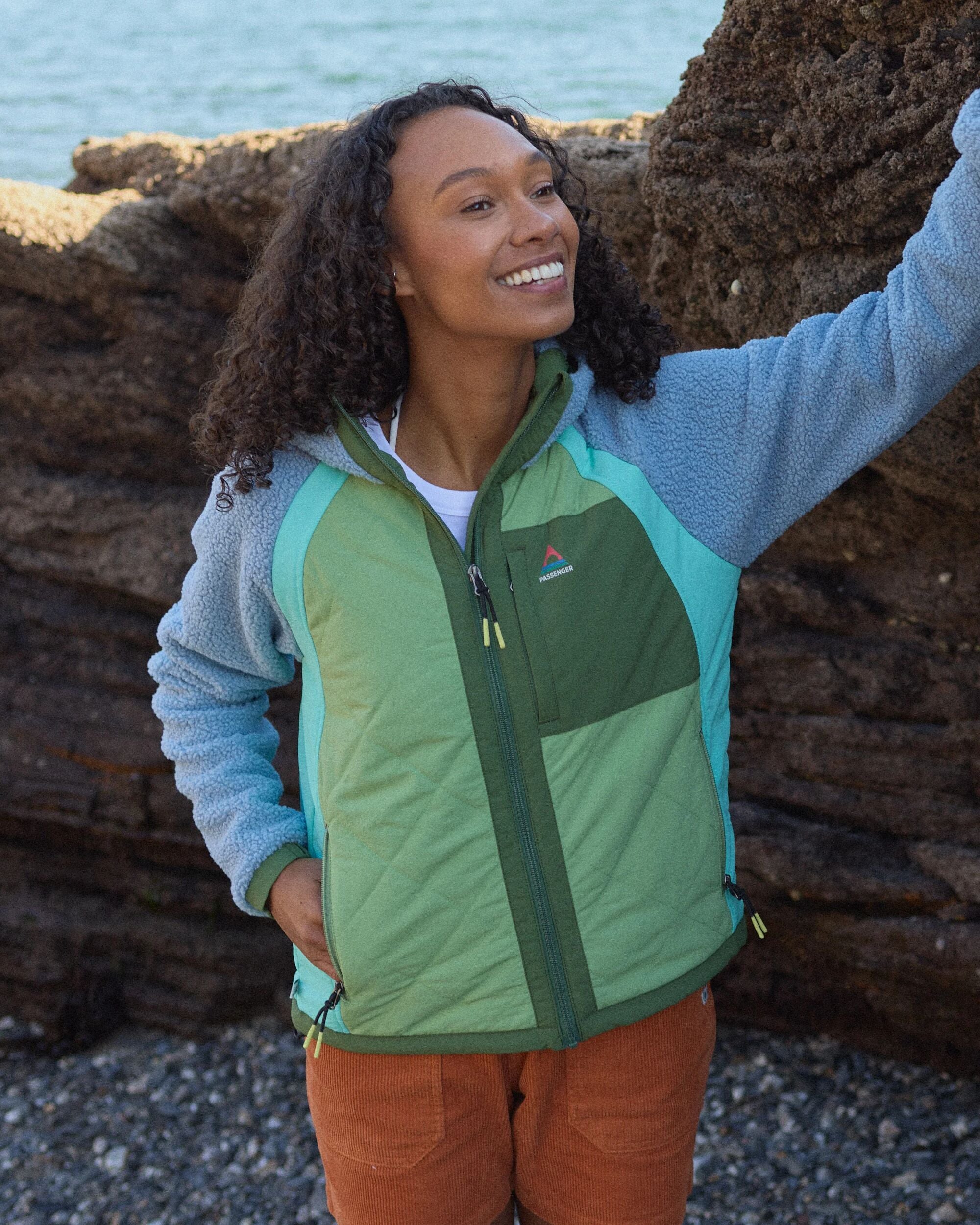 Lara Quilted Jacket - Faded Denim/Stem Green - Lifestyle