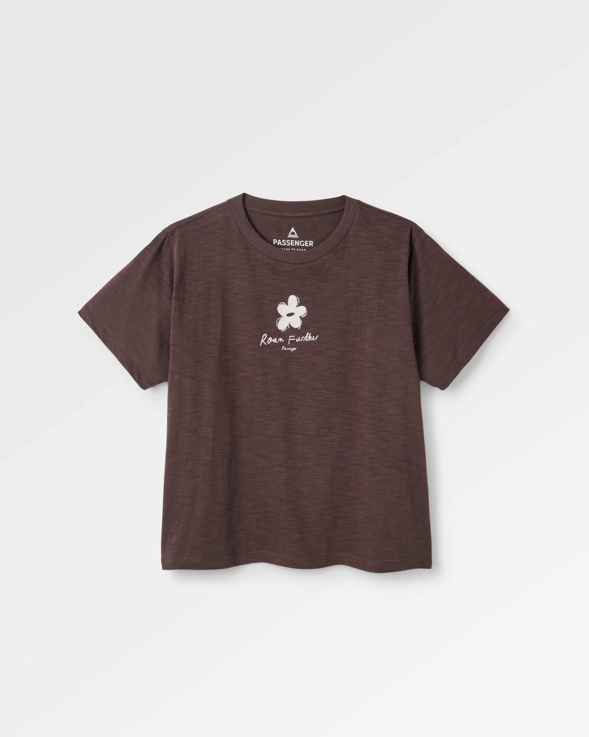 Womens Roam Further T-shirt - Espresso - Flatlay