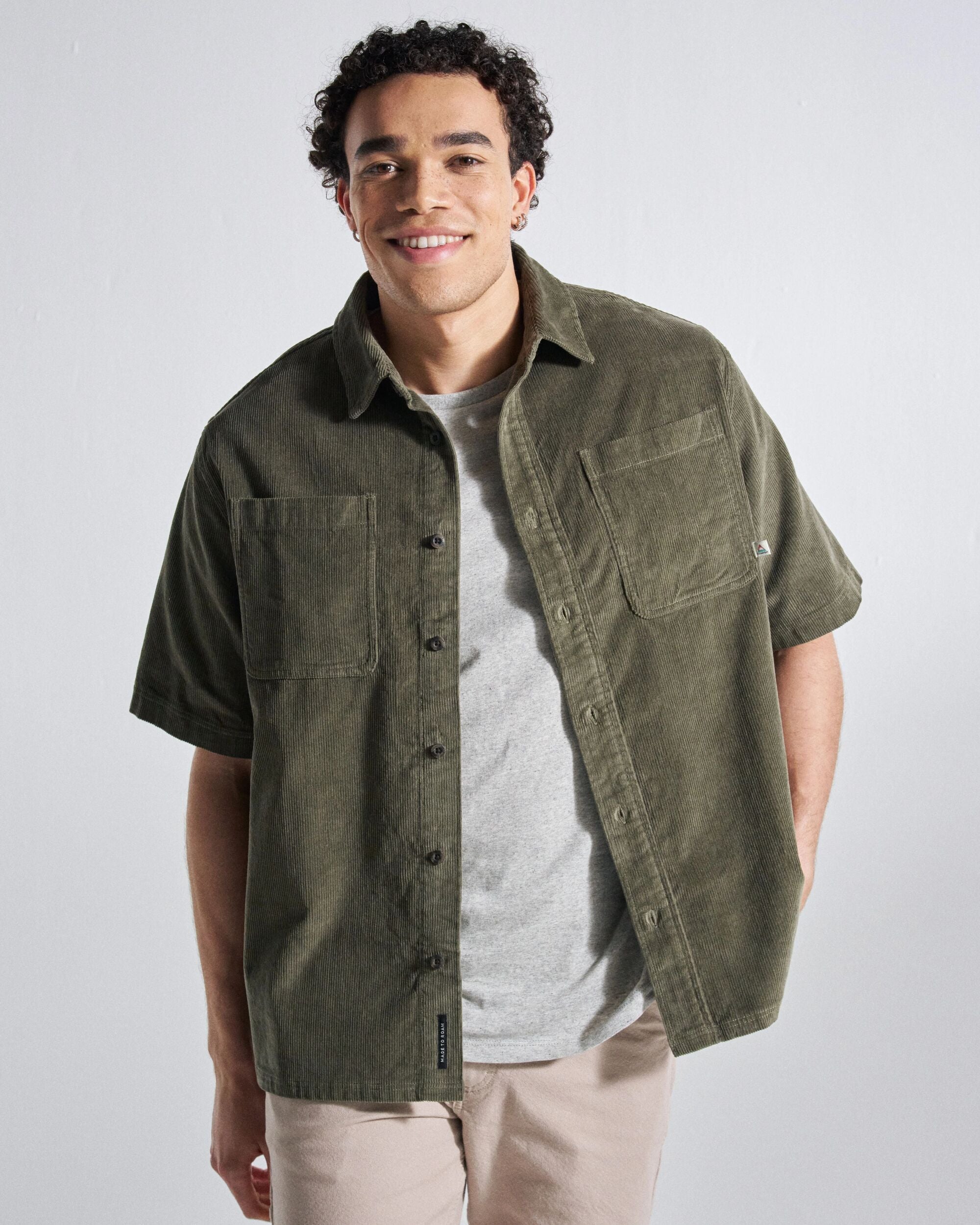Backcountry Short Sleeve Cord Shirt - Dusty Olive - Studio Model