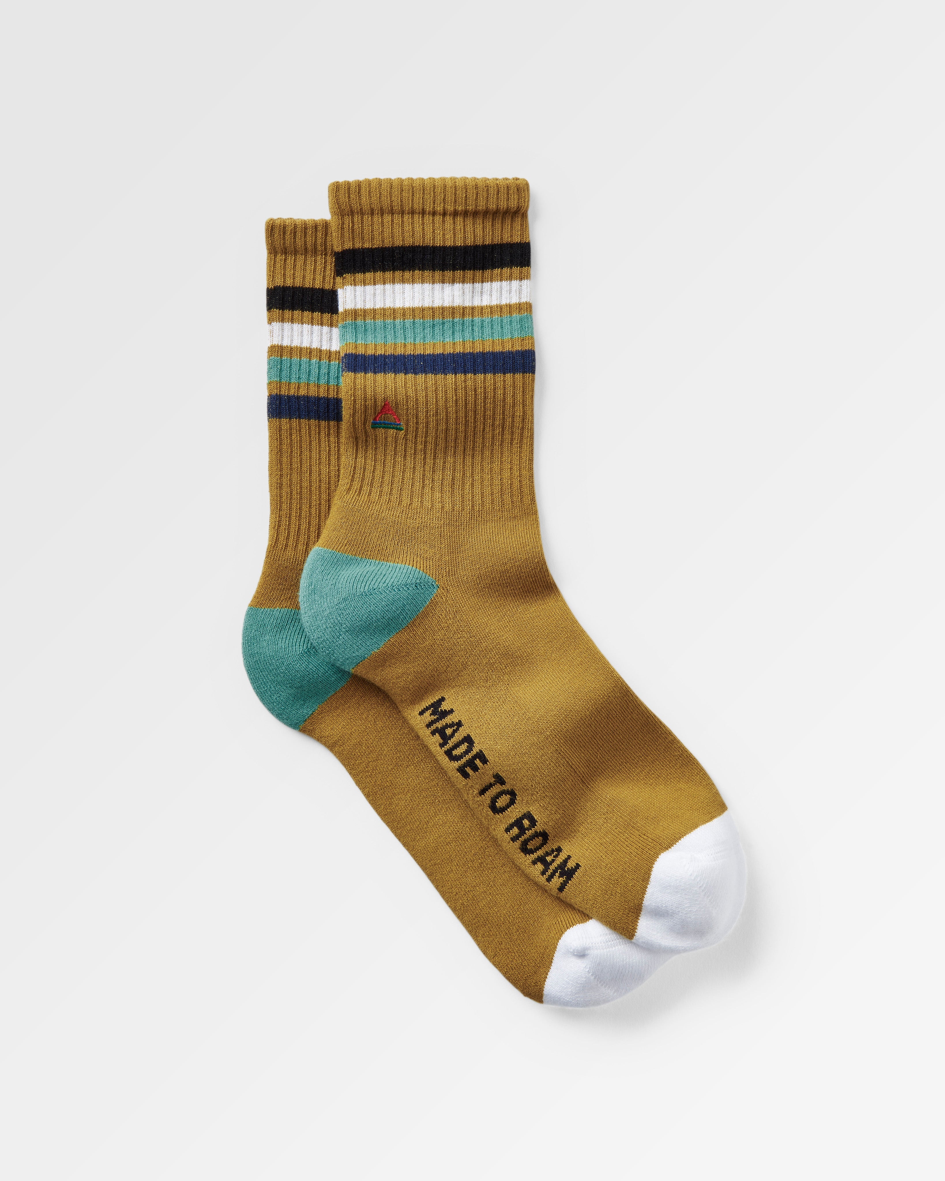 Organic Midweight Crew Socks - Mustard Yellow - Flatlay