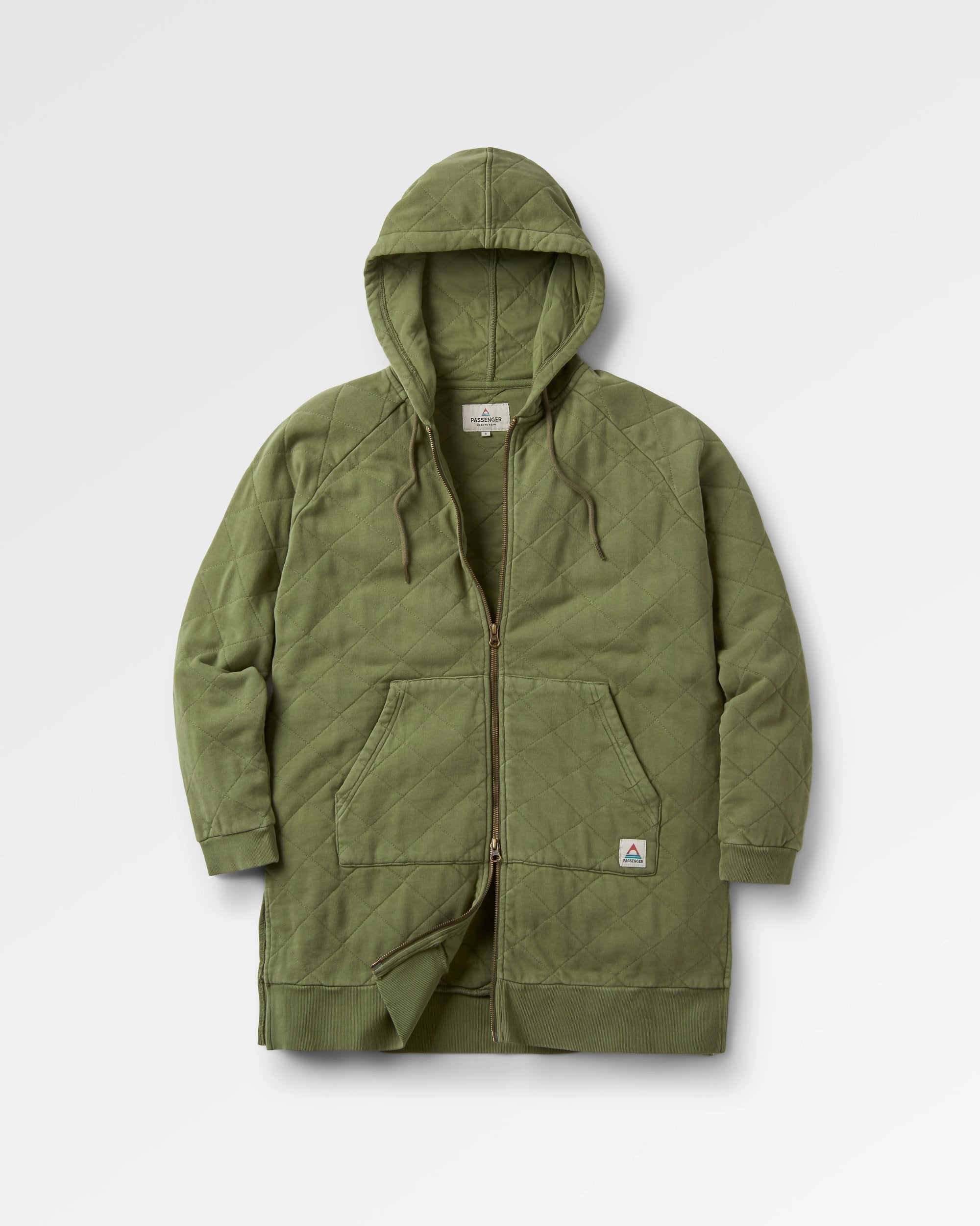 Getaway Recycled Quilted Full Zip Hoodie - Khaki - Flatlay