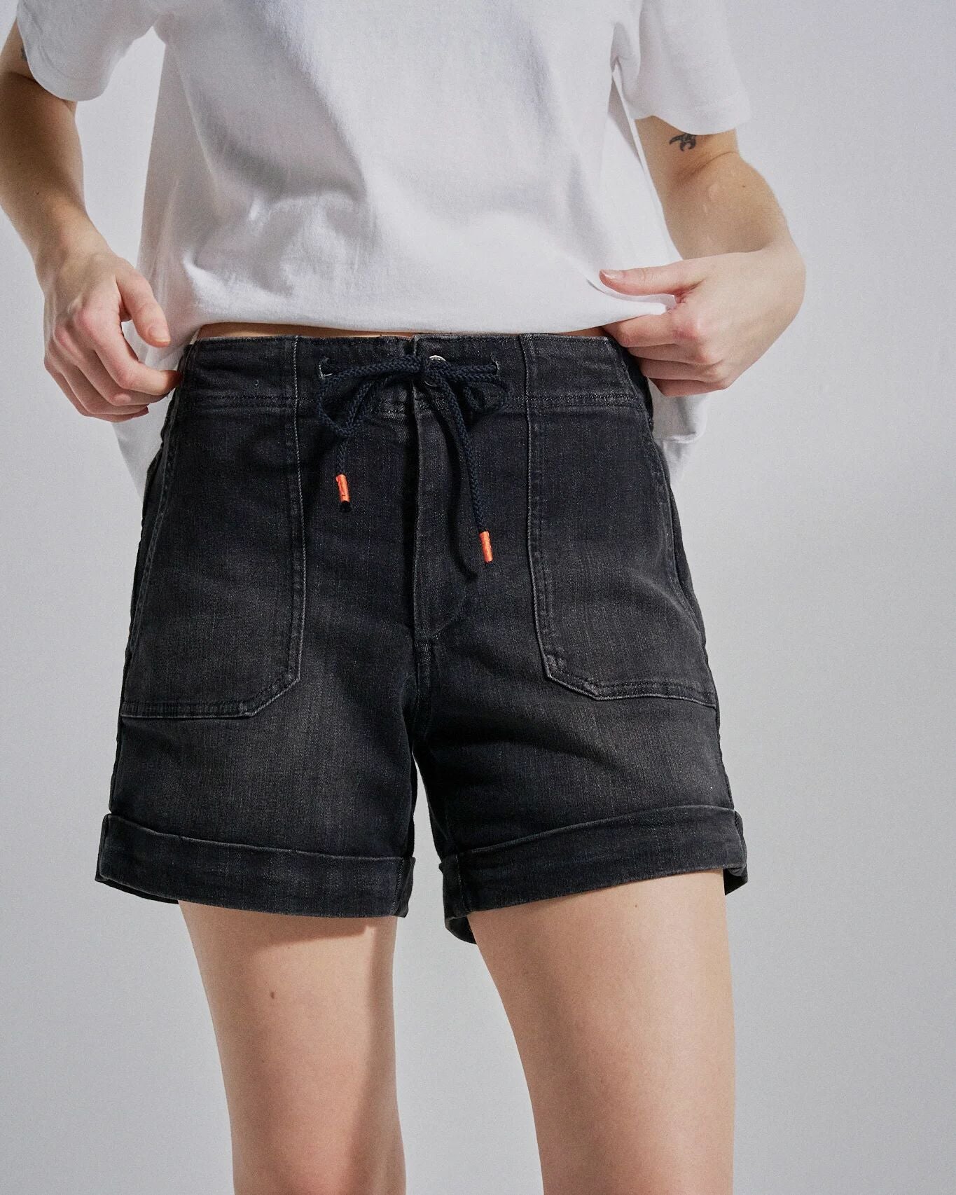 Carriso Denim Short - Washed Black Denim - Studio Model