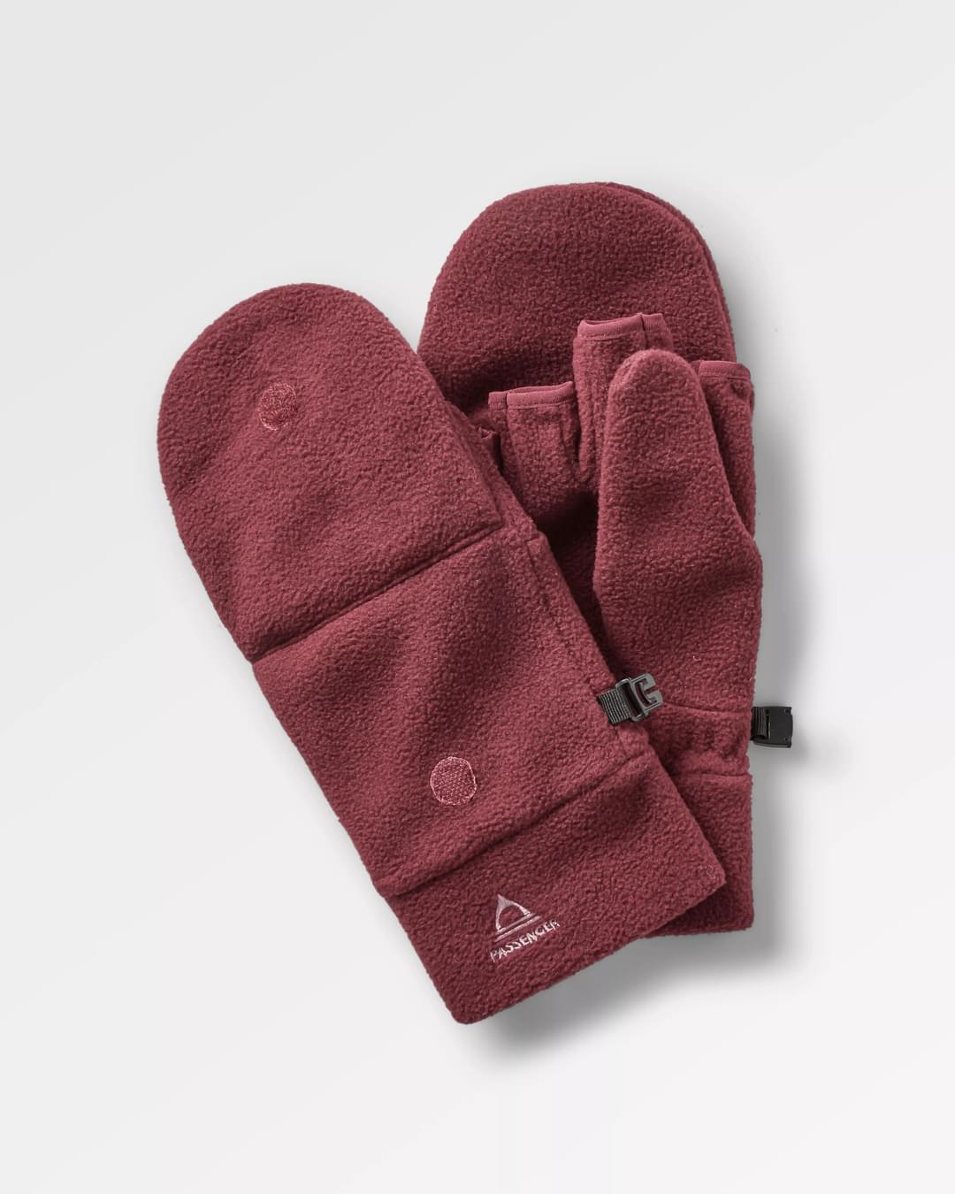 Stem Recycled Polar Convertible Mittens - Wine - Flatlay