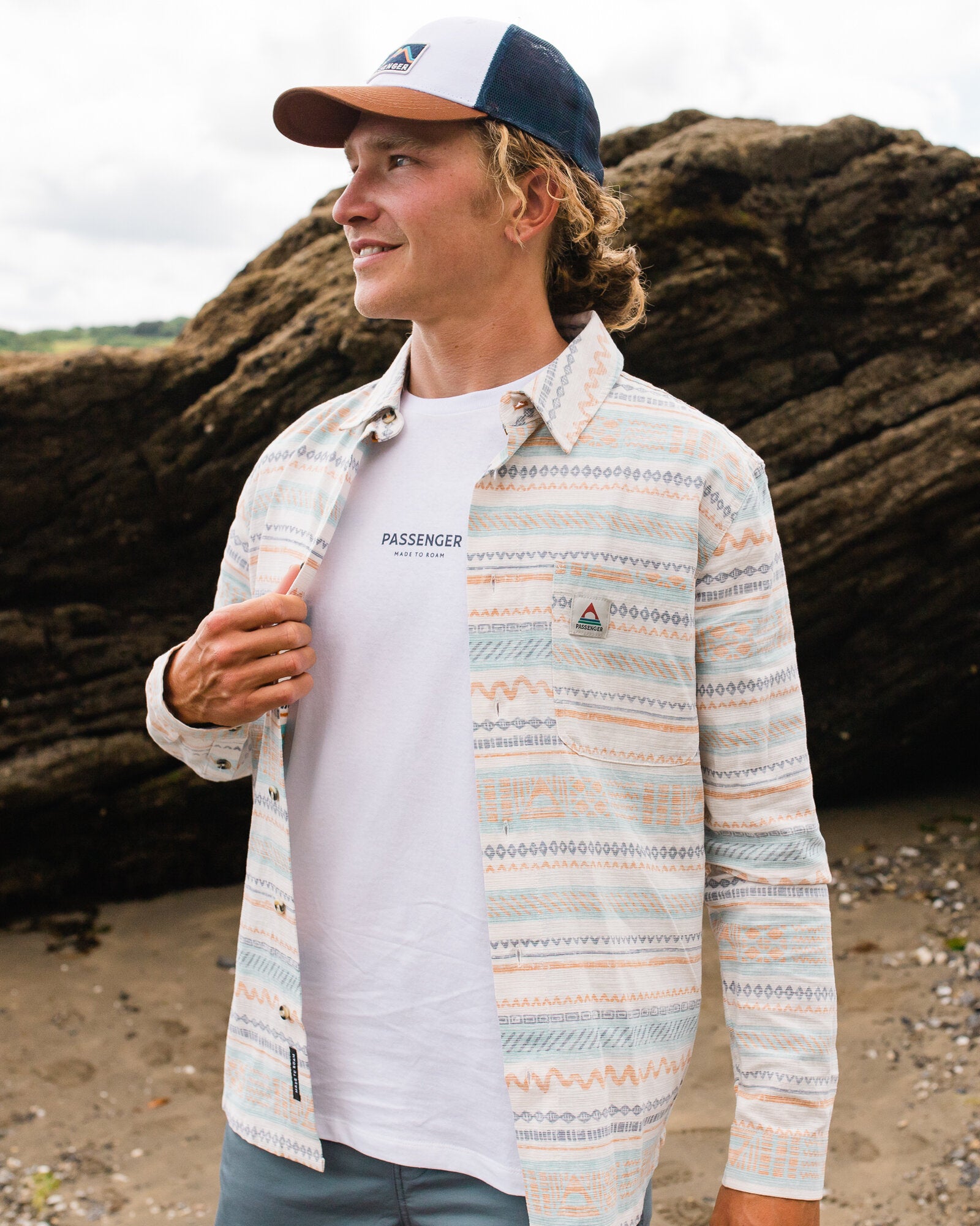 Amboro Organic Cotton Shirt - Patchwork Stripe Birch - Lifestyle