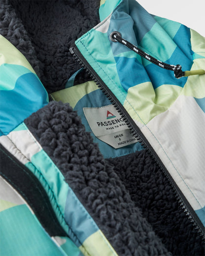 Waves Recycled Sherpa Lined Changing Robe - Vista Patchwork Aqua - Flatlay