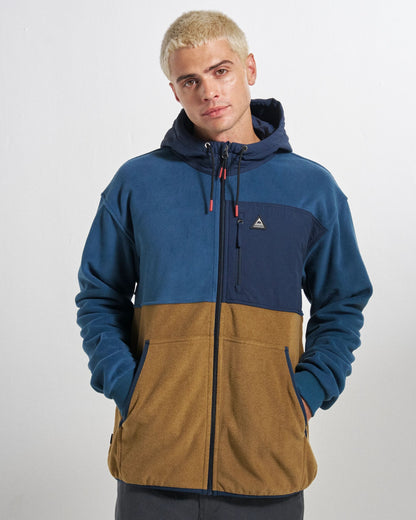Woodland Full Zip Hooded Polartec® Fleece - Dark Denim/Caramel - Studio Model