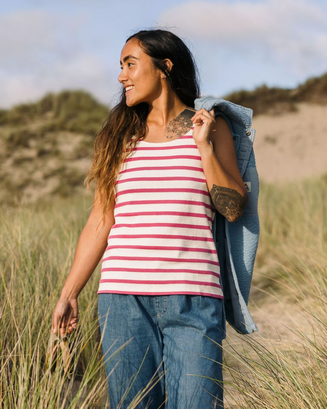 Sage Stripe Vest - Fuchsia