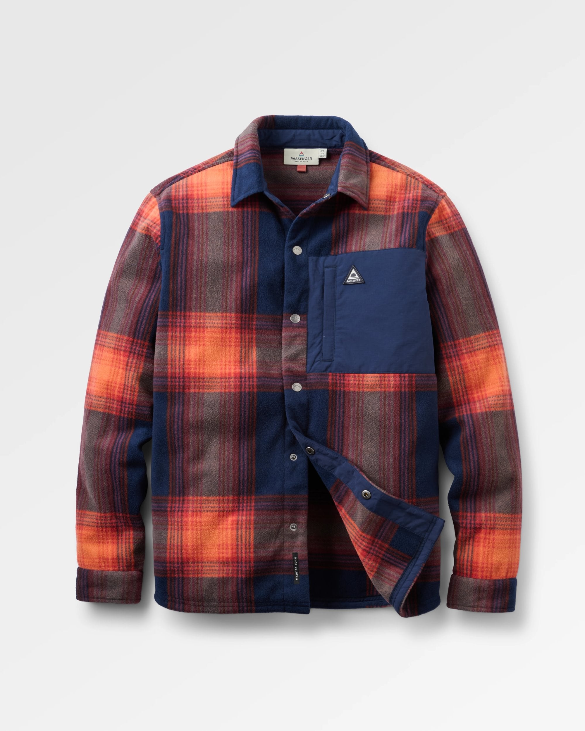 West Polar Fleece Shirt - Rich Navy/ Red Ochre Check - Flatlay