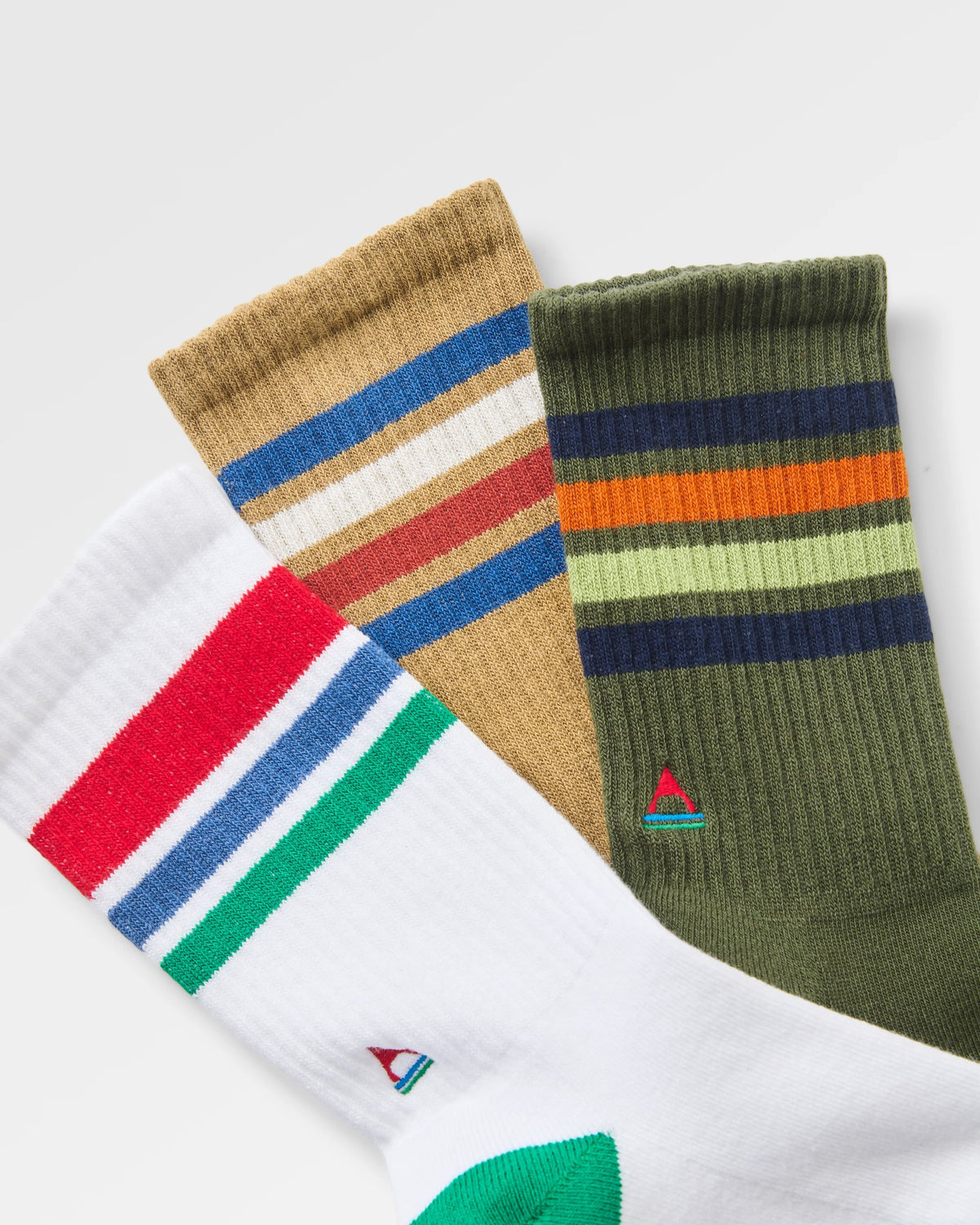 Classic Midweight Crew Socks Bundle - Khaki/White&Greenlake/Biscuit - Flatlay